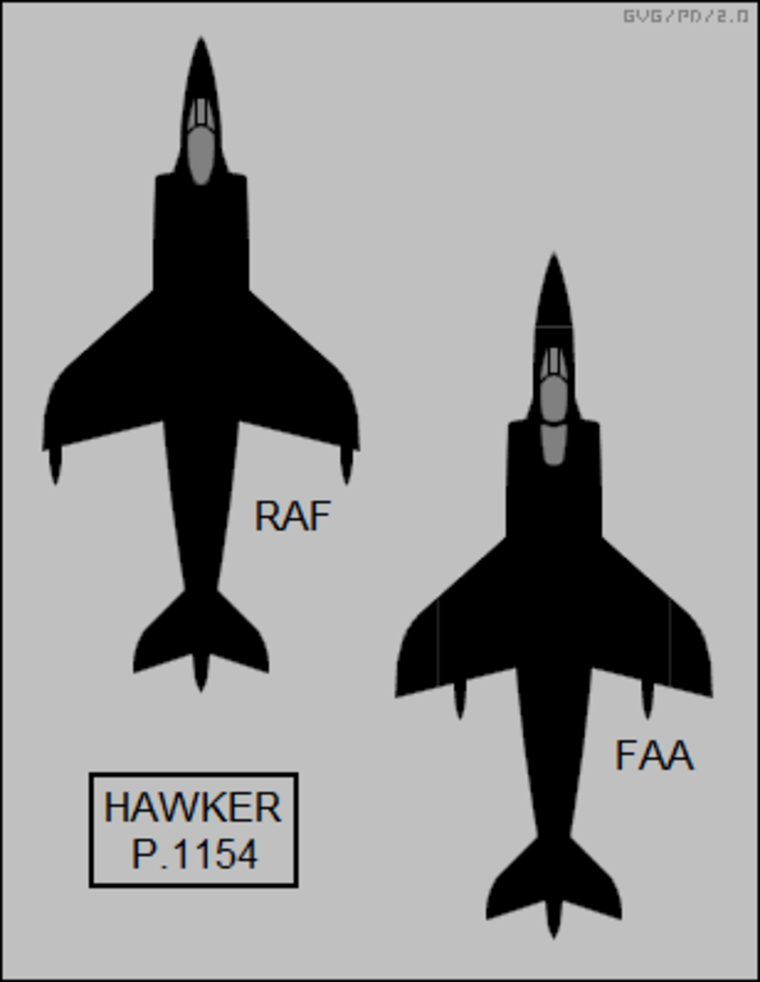 Plan-view silhouettes comparing the RAF and Fleet Air Arm versions of the Hawker P.1154