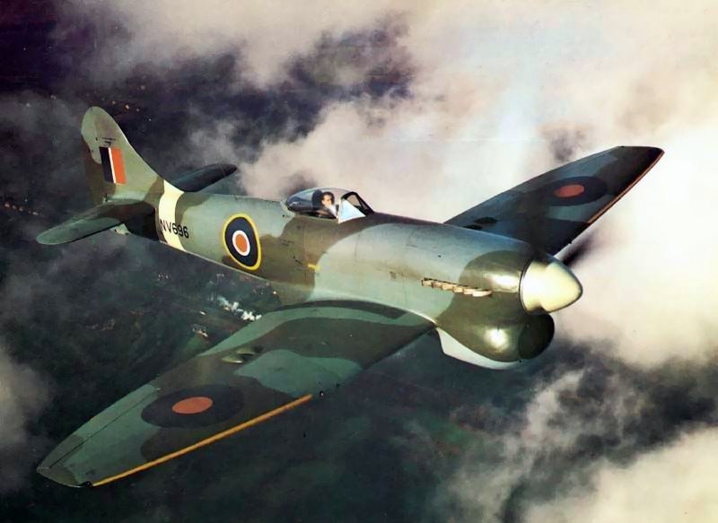 A Royal Air Force Hawker Tempest V in flight during 1944