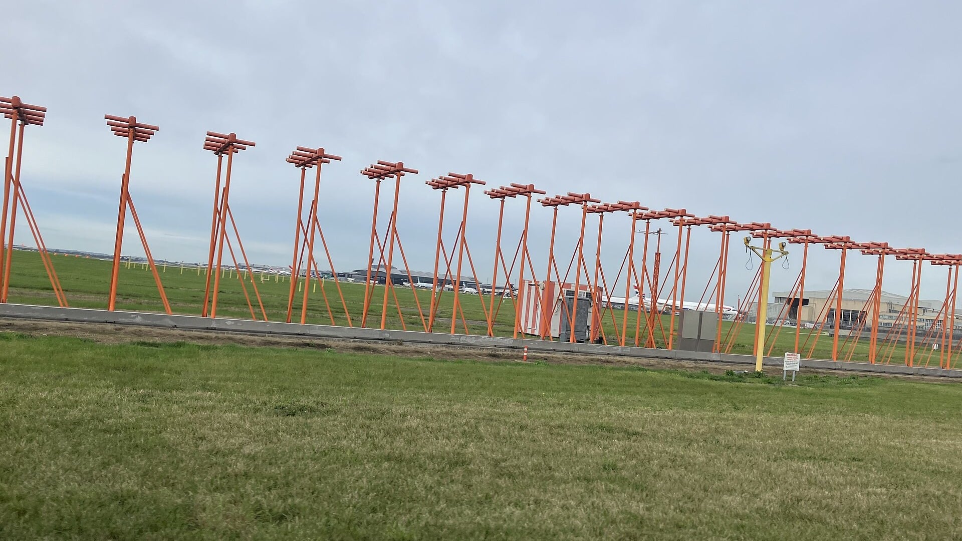 Instrument Landing System installation at London Heathrow Ground-based Instrument Landing System installation alongside a runway at London Heathrow