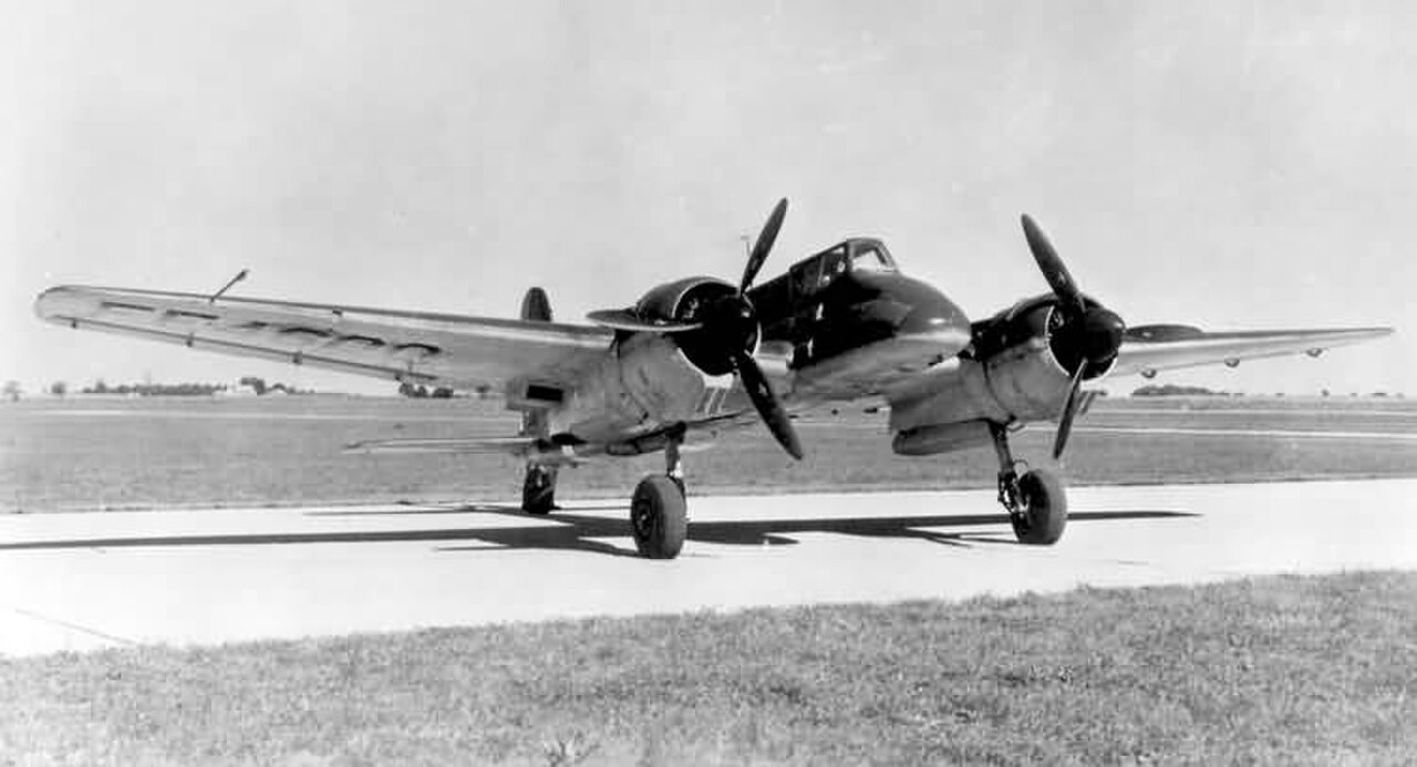 Captured Henschel Hs 129B at Freeman Field, 1946 Captured Henschel Hs 129B ground-attack aircraft photographed head-on at Freeman Field in 1946