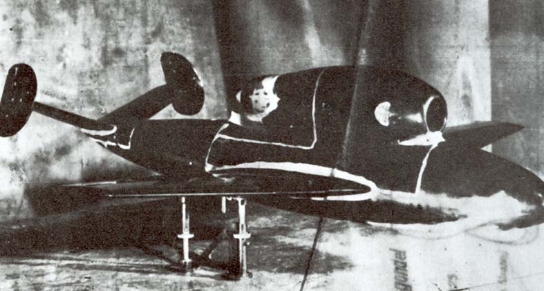 Wind tunnel model of the Henschel Hs 132 showing the prone nose and dorsal engine
