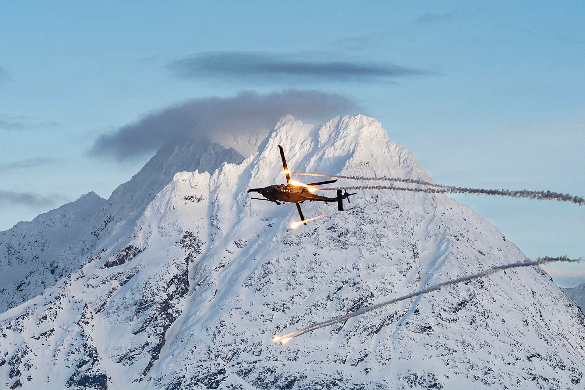 HH-60W Jolly Green II releasing flares during Exercise Cold Response