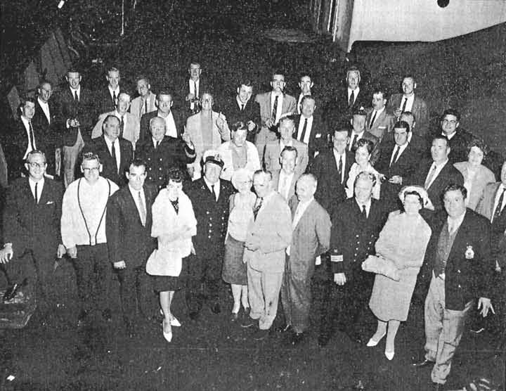 Forty former officers and men of HMS Nabob at a reception aboard the ship in Vancouver in August 1964