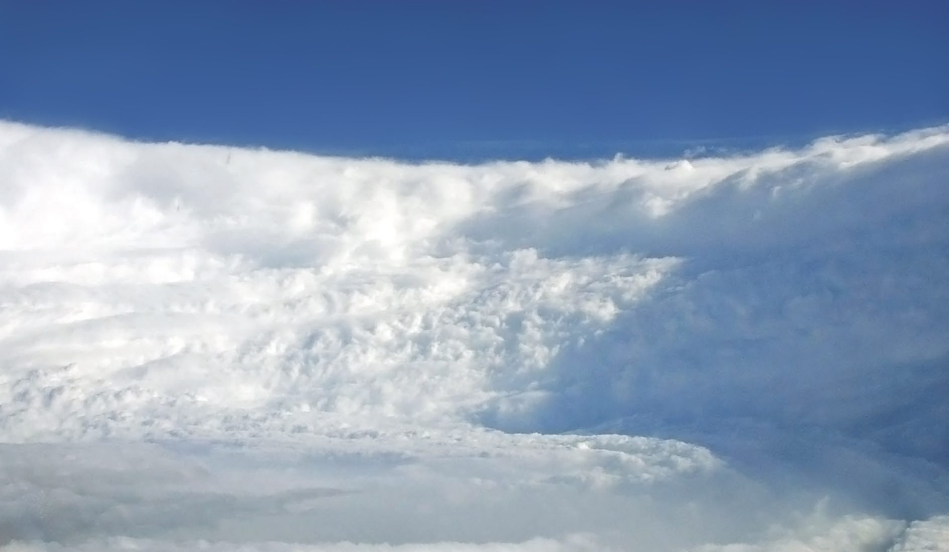 The towering eyewall of Hurricane Katrina seen from inside the eye aboard a NOAA WP-3D Orion
