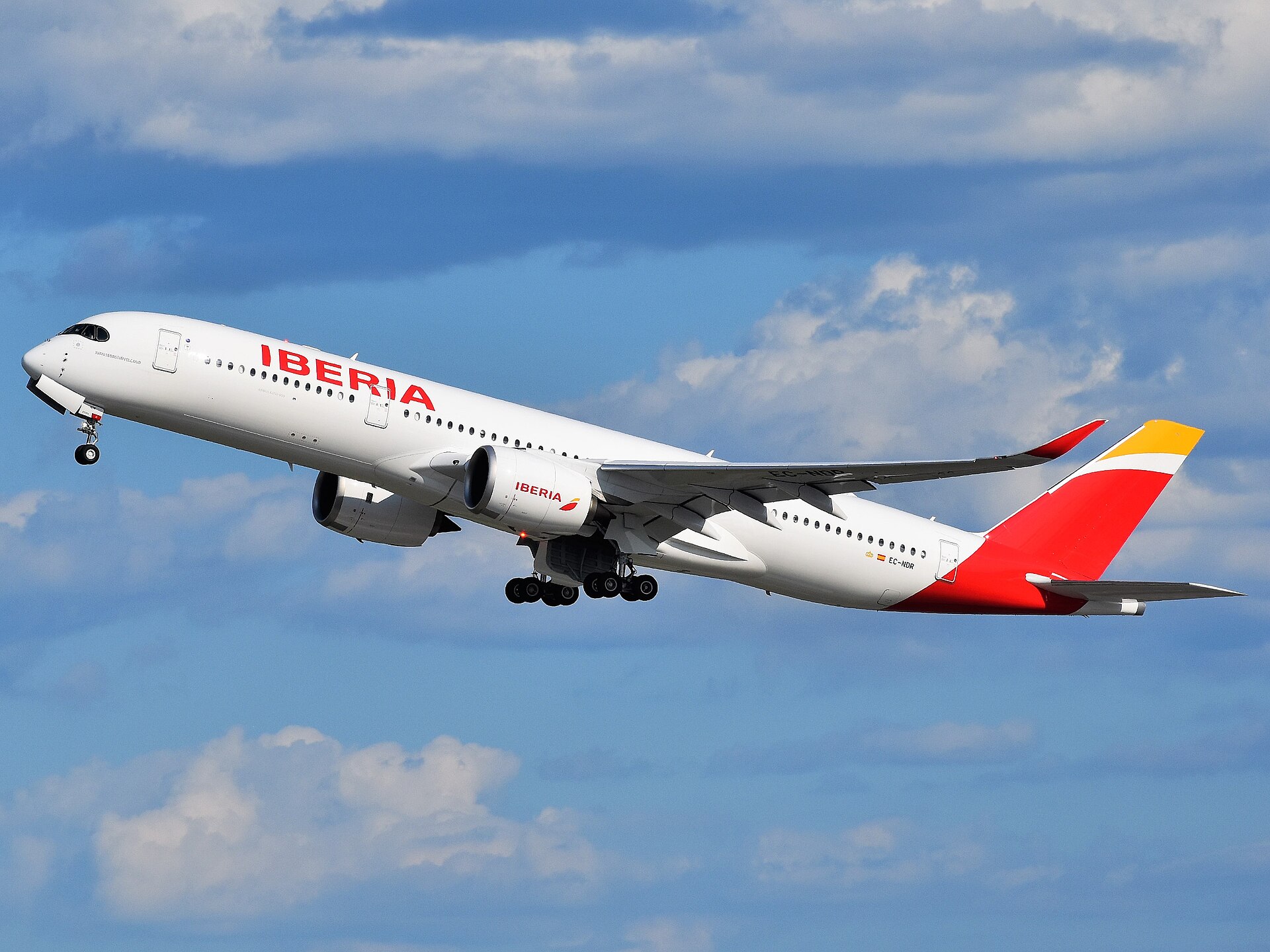 Iberia Airbus A350-900 EC-NDR climbing after takeoff