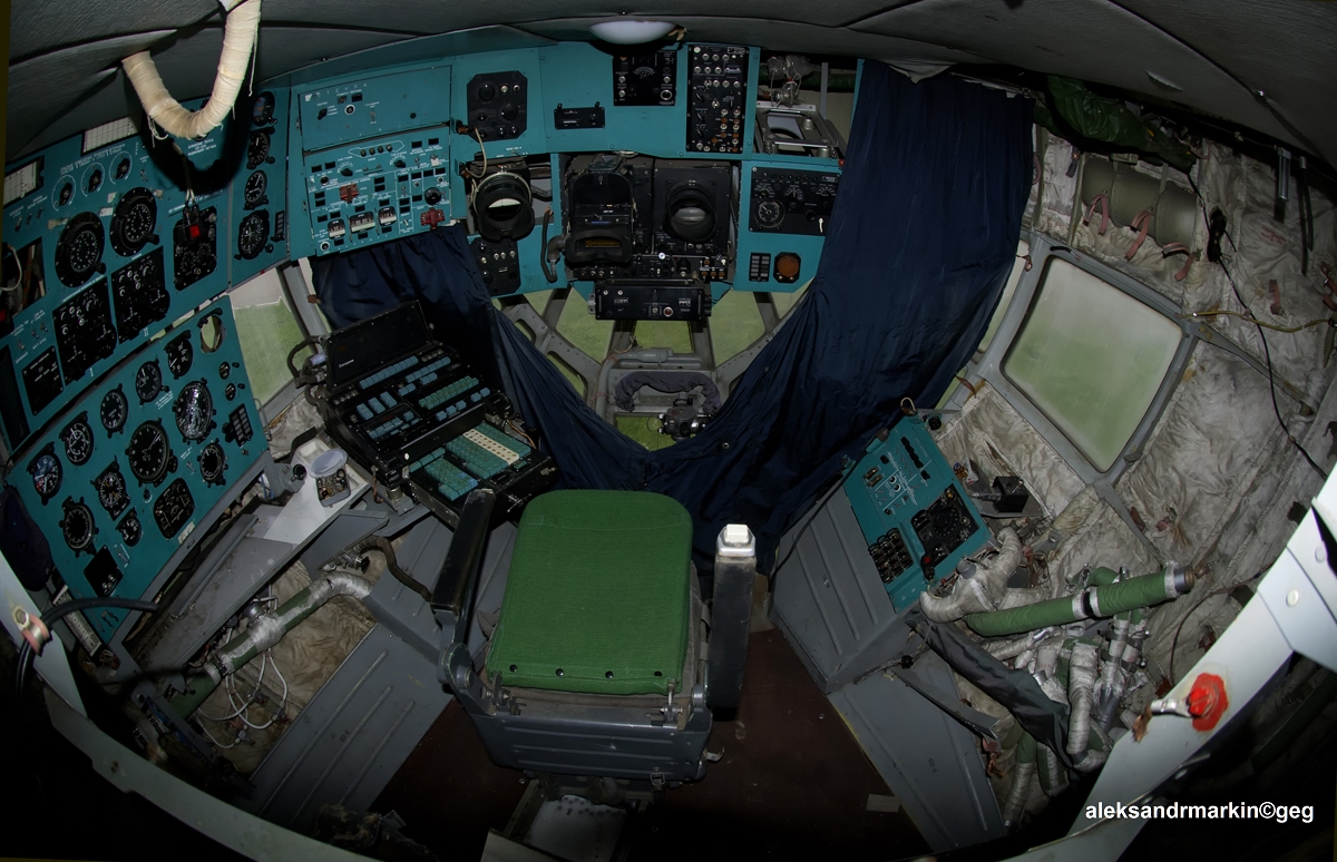 The navigator station inside the glazed nose of Ilyushin Il-76M CCCP-86047