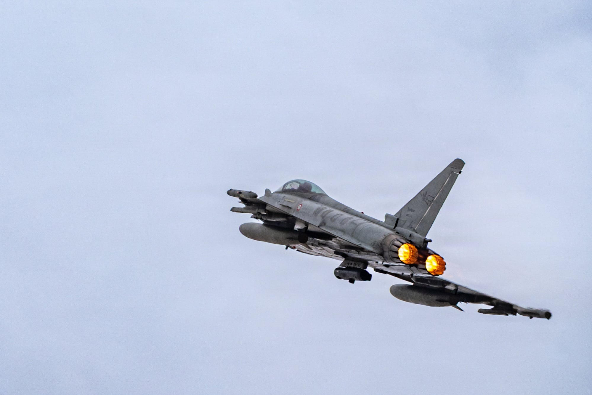 Italian Air Force Eurofighter Typhoon in afterburner, CENTCOM AOR Italian Air Force Eurofighter Typhoon climbing away in afterburner during Exercise Blue Sands 26.1