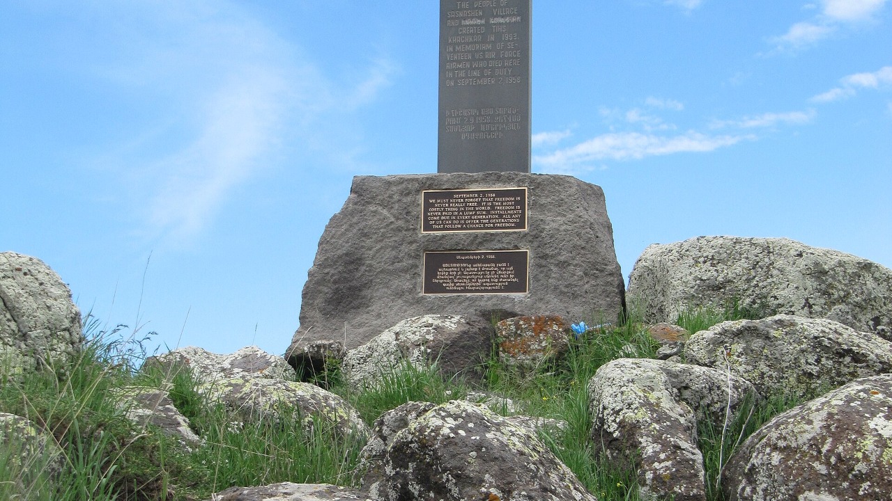 The joint US-Armenian memorial at Sasnashen, Armenia, to the airmen lost in the 1958 C-130 shootdown