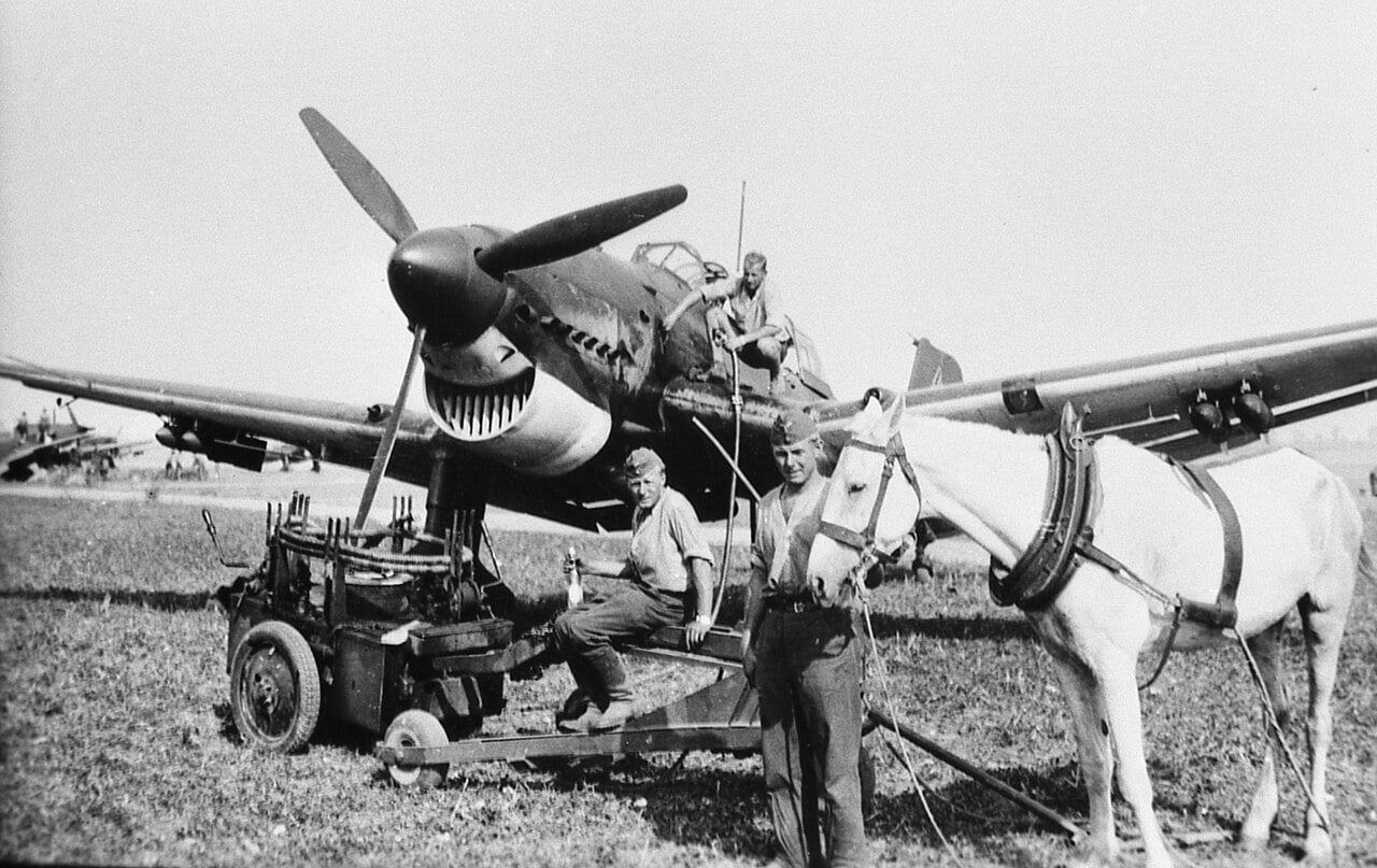 A Junkers Ju 87 Stuka being prepared for a sortie in 1940