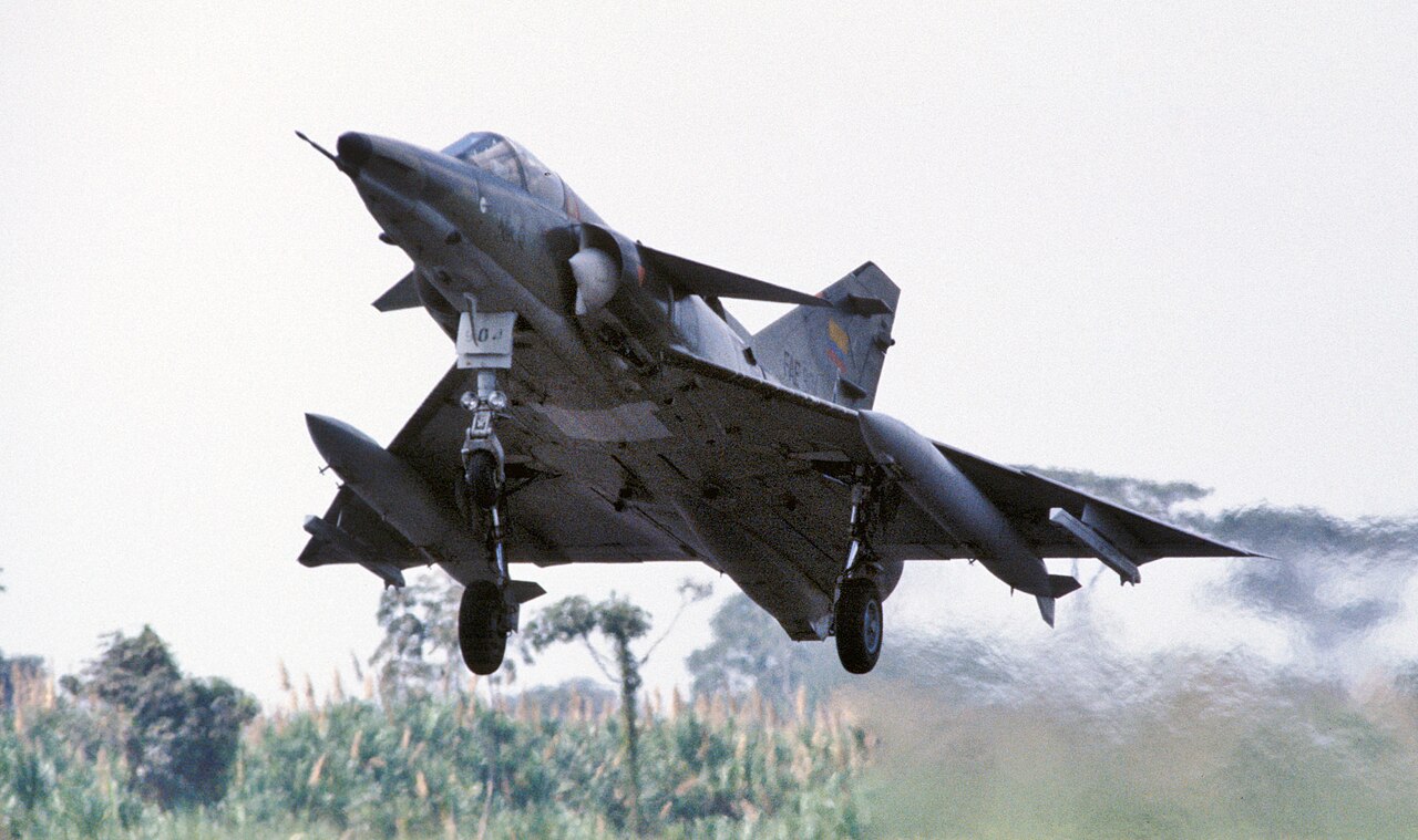 An Ecuadorian Air Force IAI Kfir C.2 rotating off the runway with canards and delta wing visible