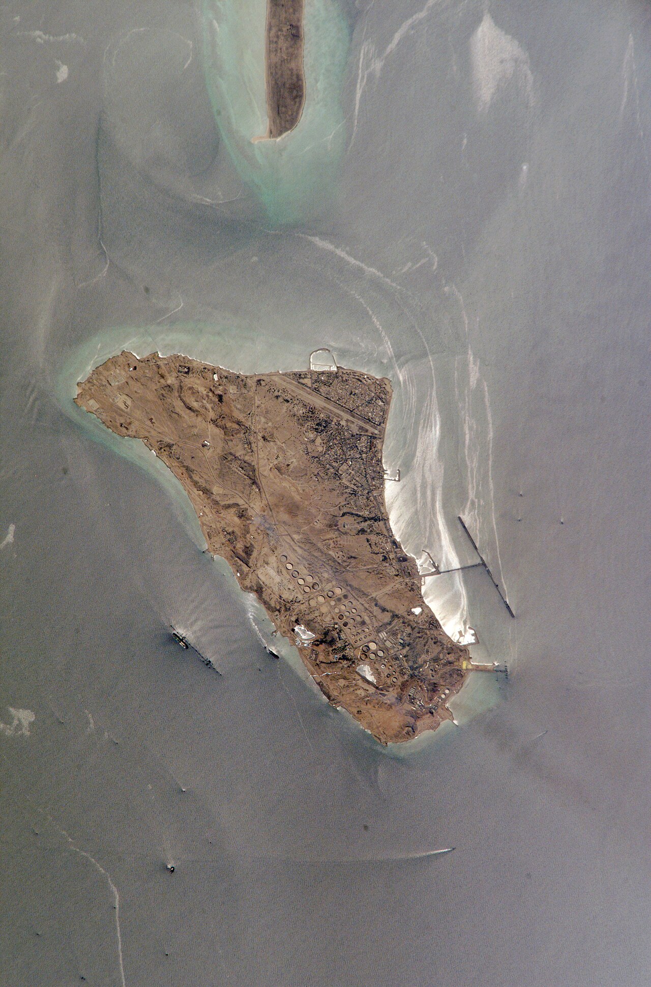 Kharg Island, Iran’s main oil export terminal in the Persian Gulf, seen from orbit