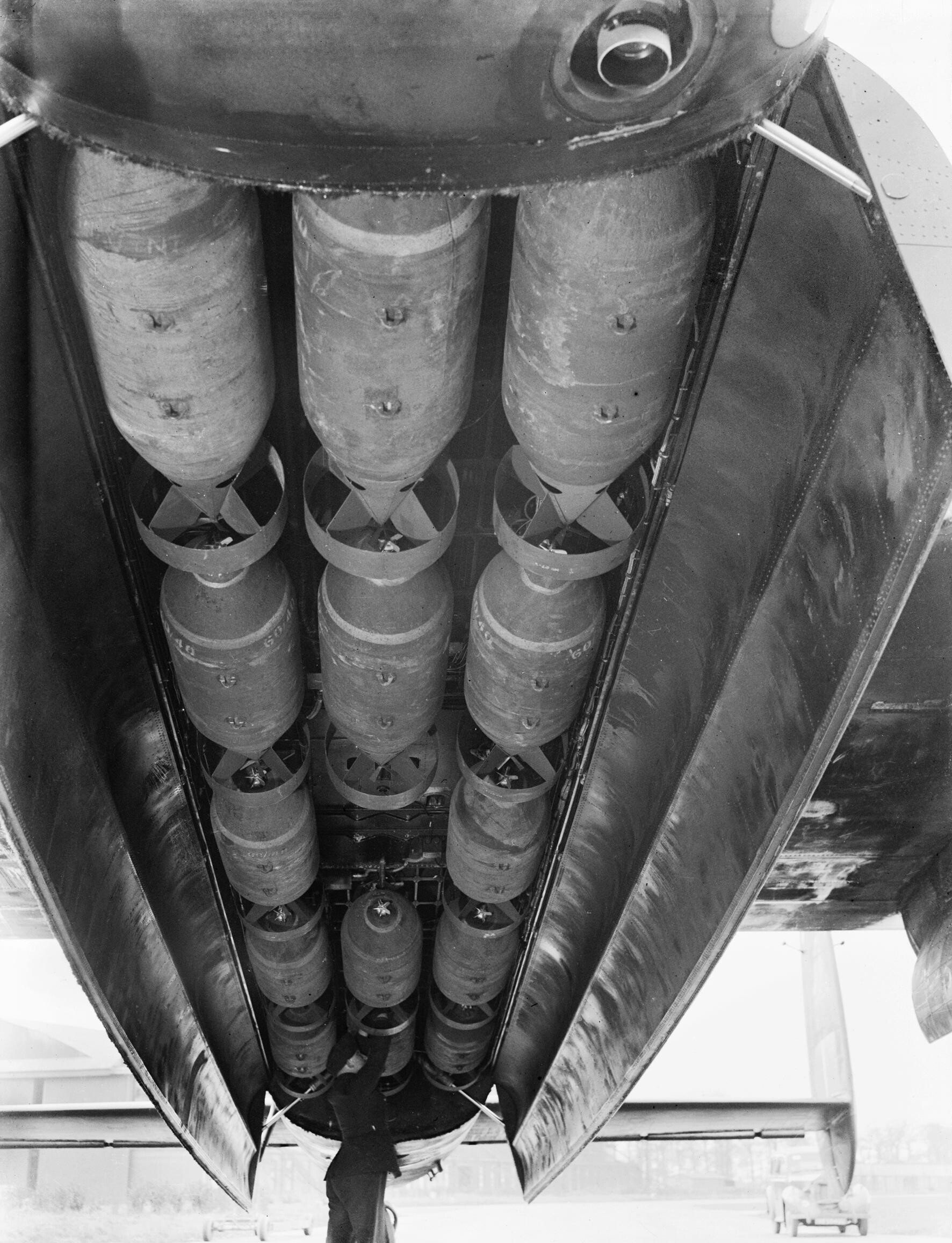 Lancaster bomb bay loaded for a night raid