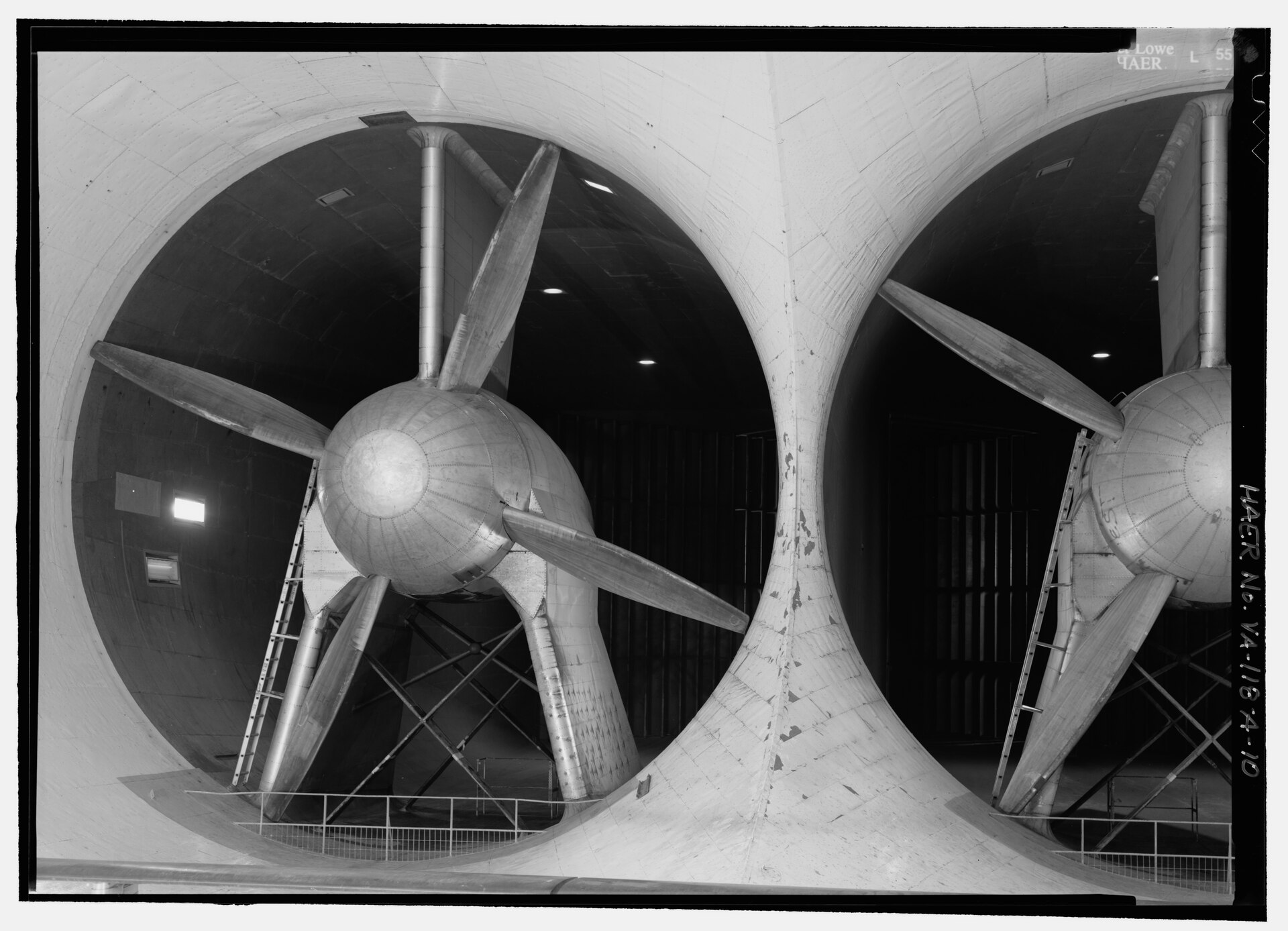 The two giant four-blade propellers of the NACA Langley Full-Scale Tunnel in their circular ducts