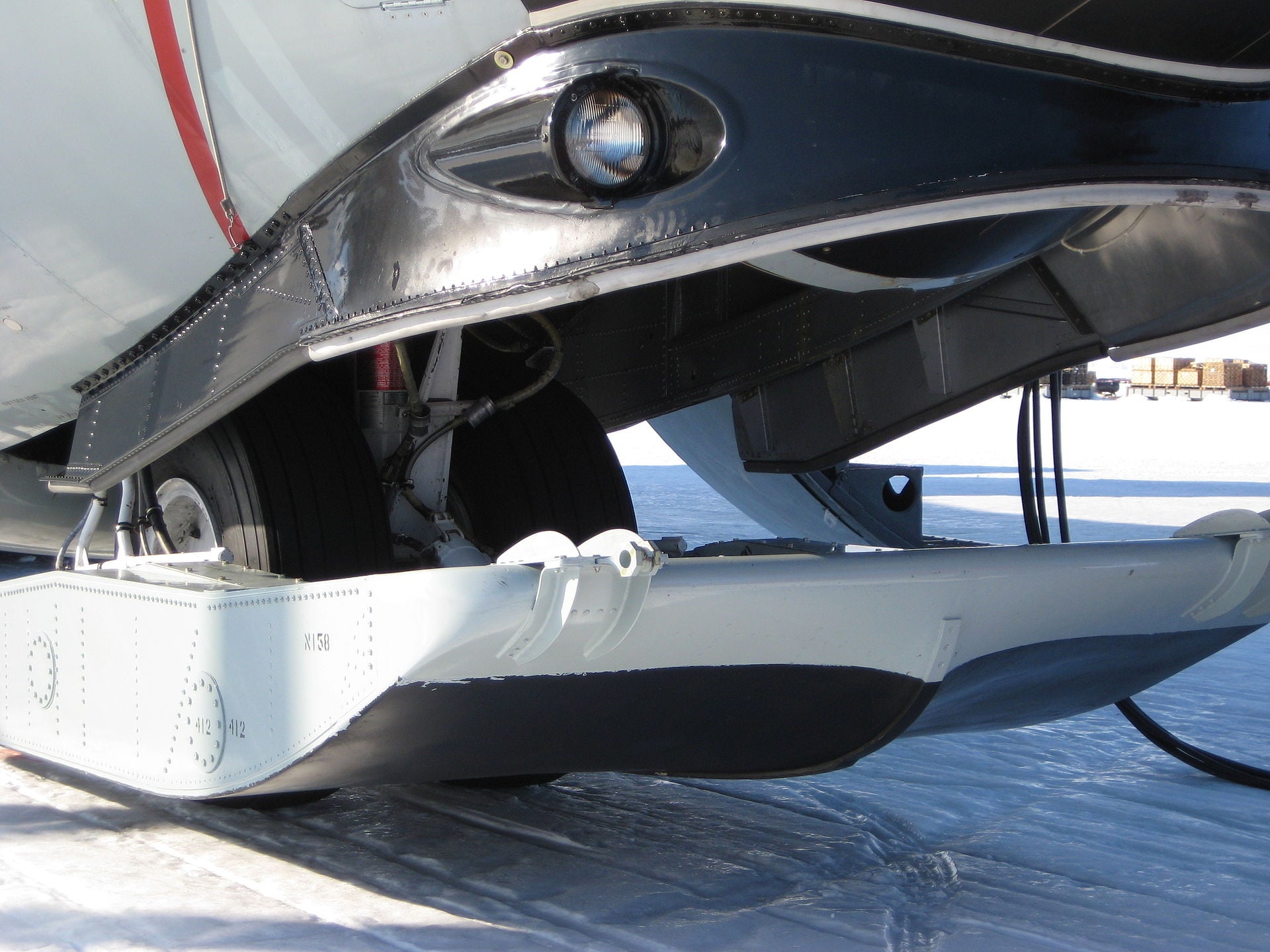 LC-130 Hercules ski landing gear at Williams Field, Antarctica