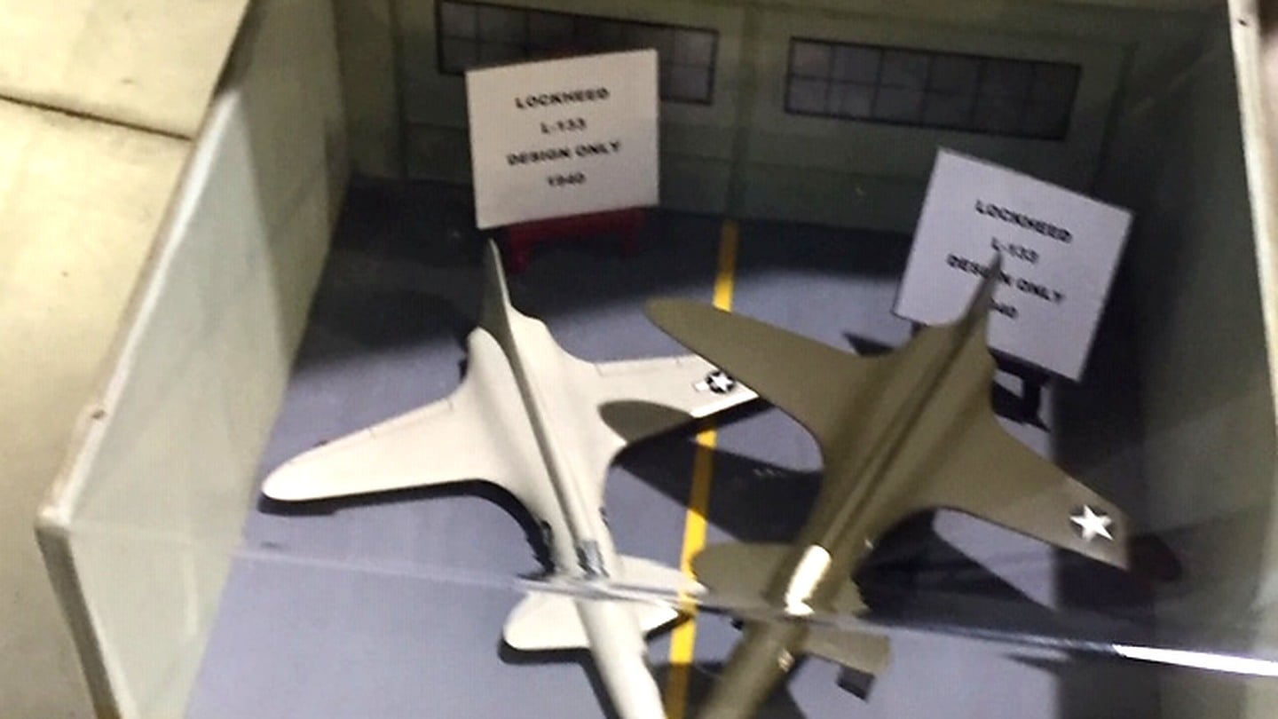 Lockheed L-133 display models Display models of the unbuilt Lockheed L-133 jet fighter design at the Planes of Fame Museum