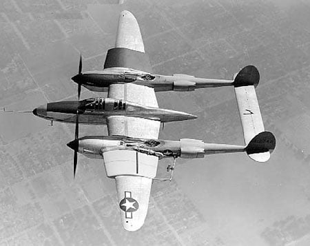 Lockheed P-38E Swordfish laminar flow wing testbed in flight
