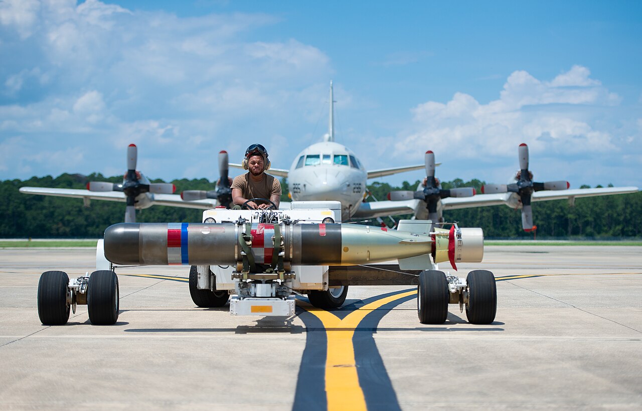 A Mark 54 lightweight torpedo on the flightline at NAS Jacksonville