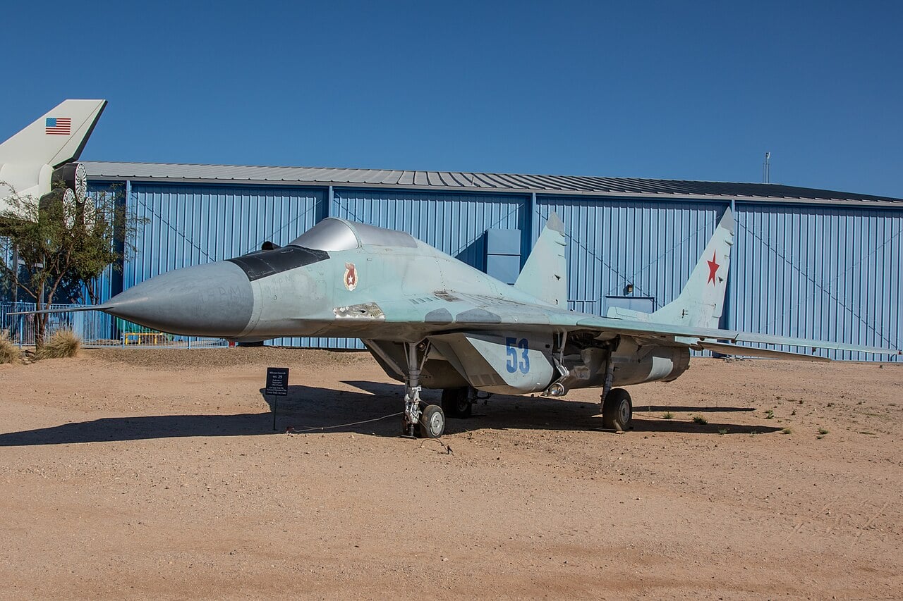 A Mikoyan MiG-29 Fulcrum-A preserved on display