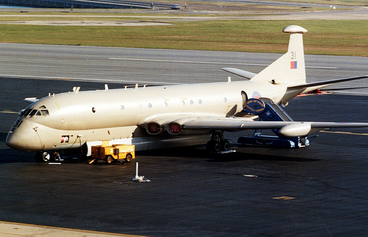 An RAF Nimrod MR2 on the flight line at Naval Station Norfolk
