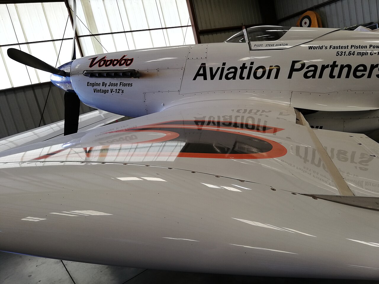 The P-51D Mustang air racer Voodoo, N551VC, with its record placard visible on the canopy rail
