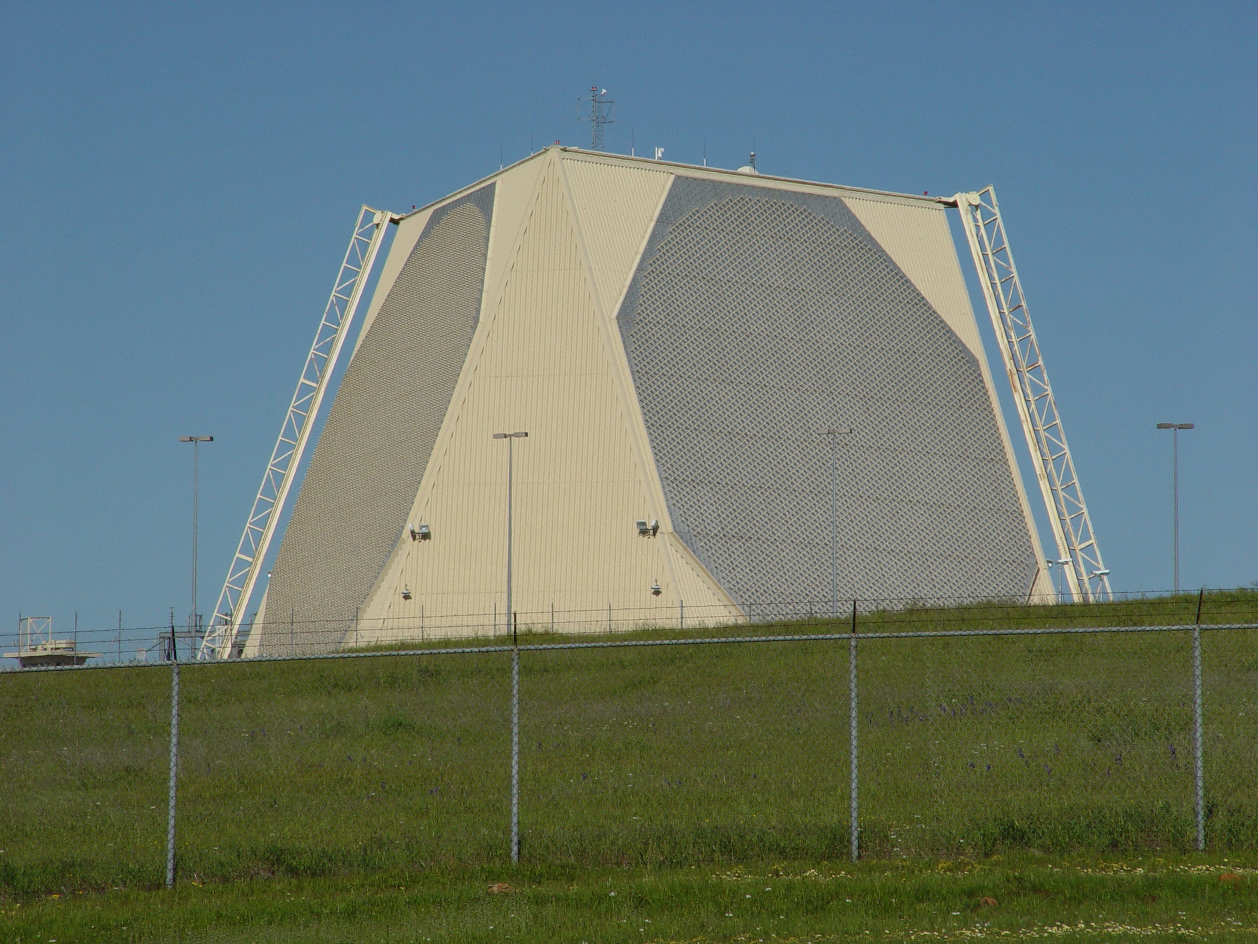 The PAVE PAWS phased array radar building at Beale Air Force Base, California
