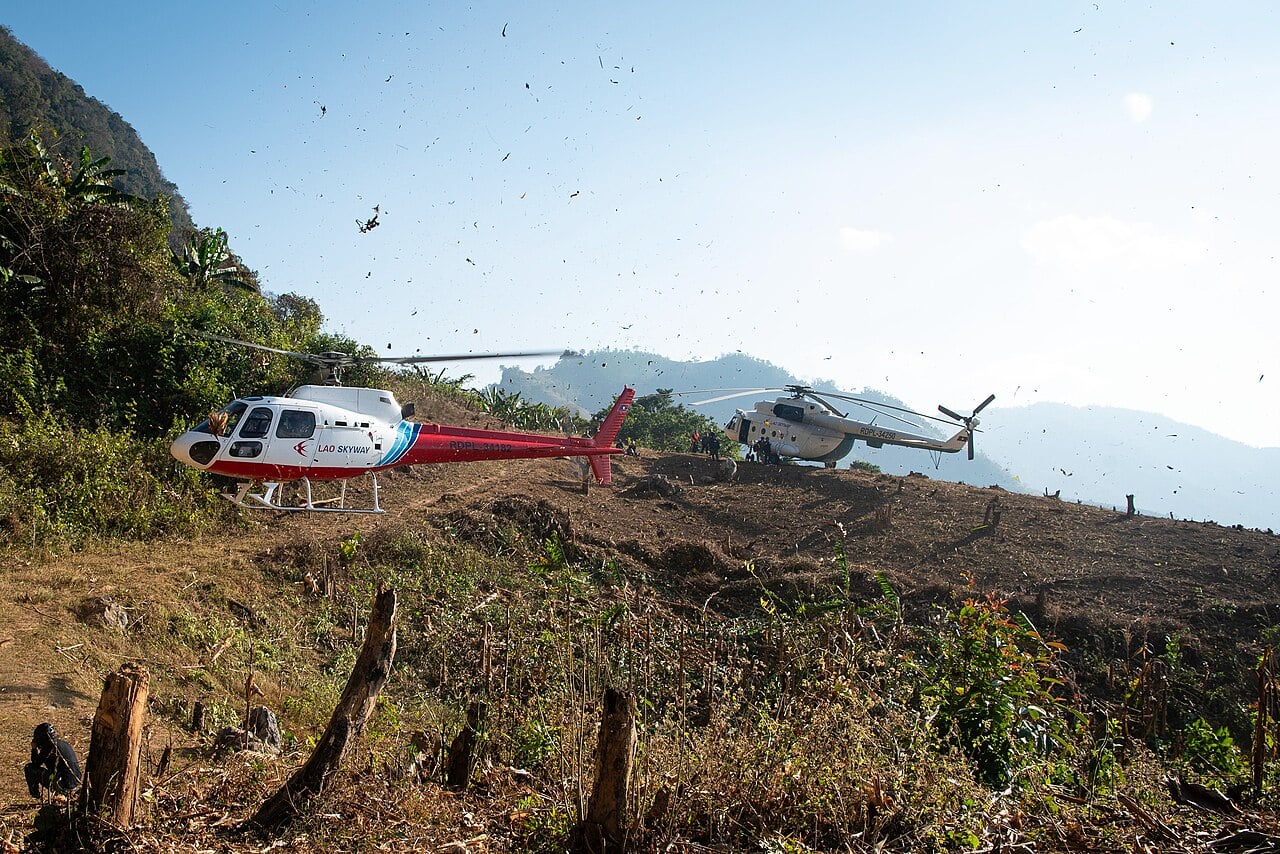 Phou Pha Thi recovery mission, 2025 Helicopters at the base of Phou Pha Thi during a DPAA recovery mission for Lima Site 85 airmen in 2025