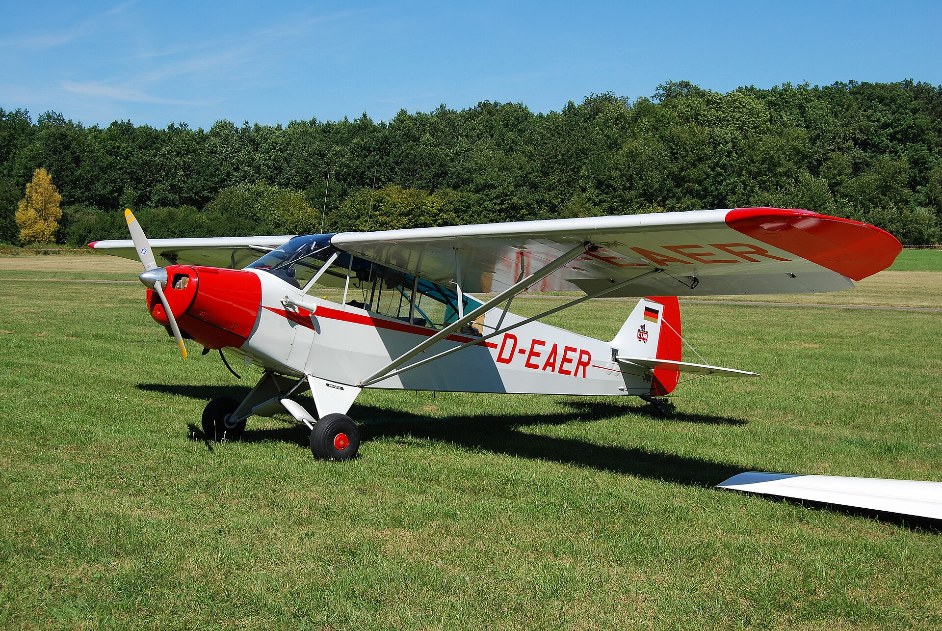 A Piper PA-18 Super Cub on a grass airfield
