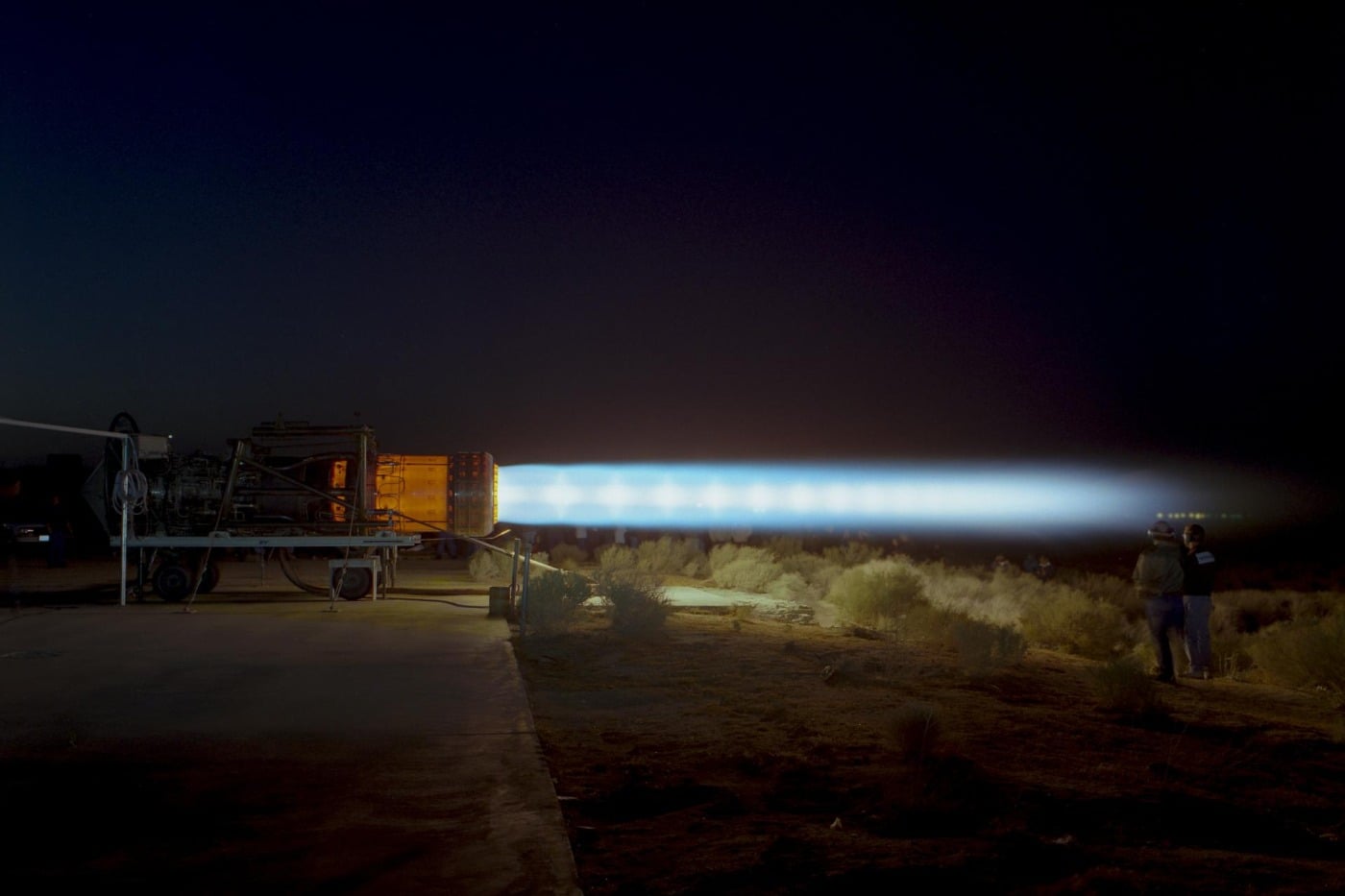 A Pratt & Whitney J58 turbojet running in full afterburner on a test stand