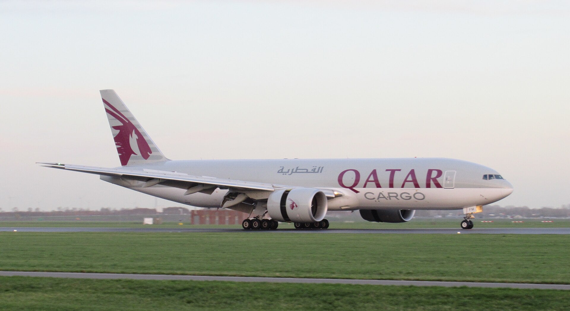 Qatar Airways Cargo Boeing 777F A7-BFM at Schiphol A Qatar Airways Cargo Boeing 777 Freighter, registration A7-BFM, at Amsterdam Schiphol