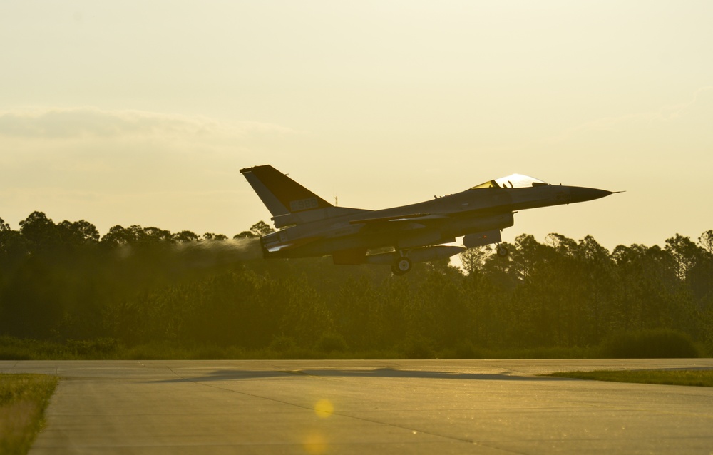 A QF-16 Full Scale Aerial Target taking off