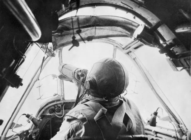 Flight Lieutenant Torchy Uren of No. 30 Squadron RAAF in the cockpit of his Bristol Beaufighter, 3 March 1943
