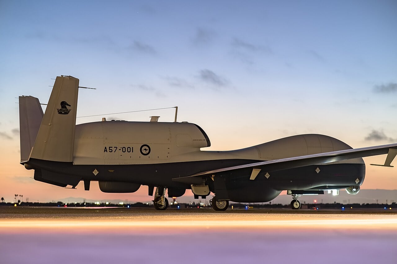RAAF MQ-4C Triton A57-001 Royal Australian Air Force MQ-4C Triton A57-001 on the ramp at dusk
