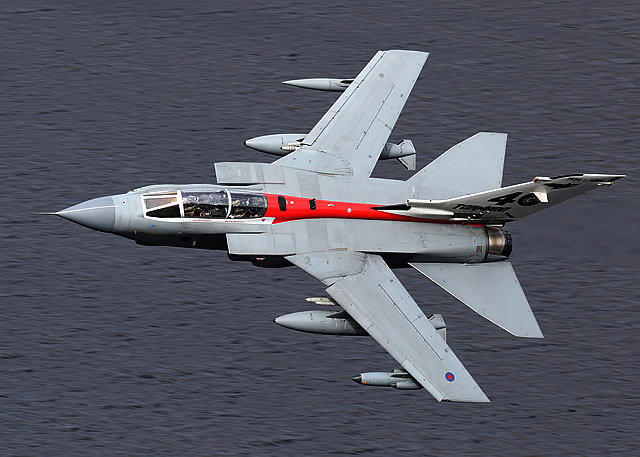 An RAF Panavia Tornado GR4 flying low over St Mary’s Loch in Scotland