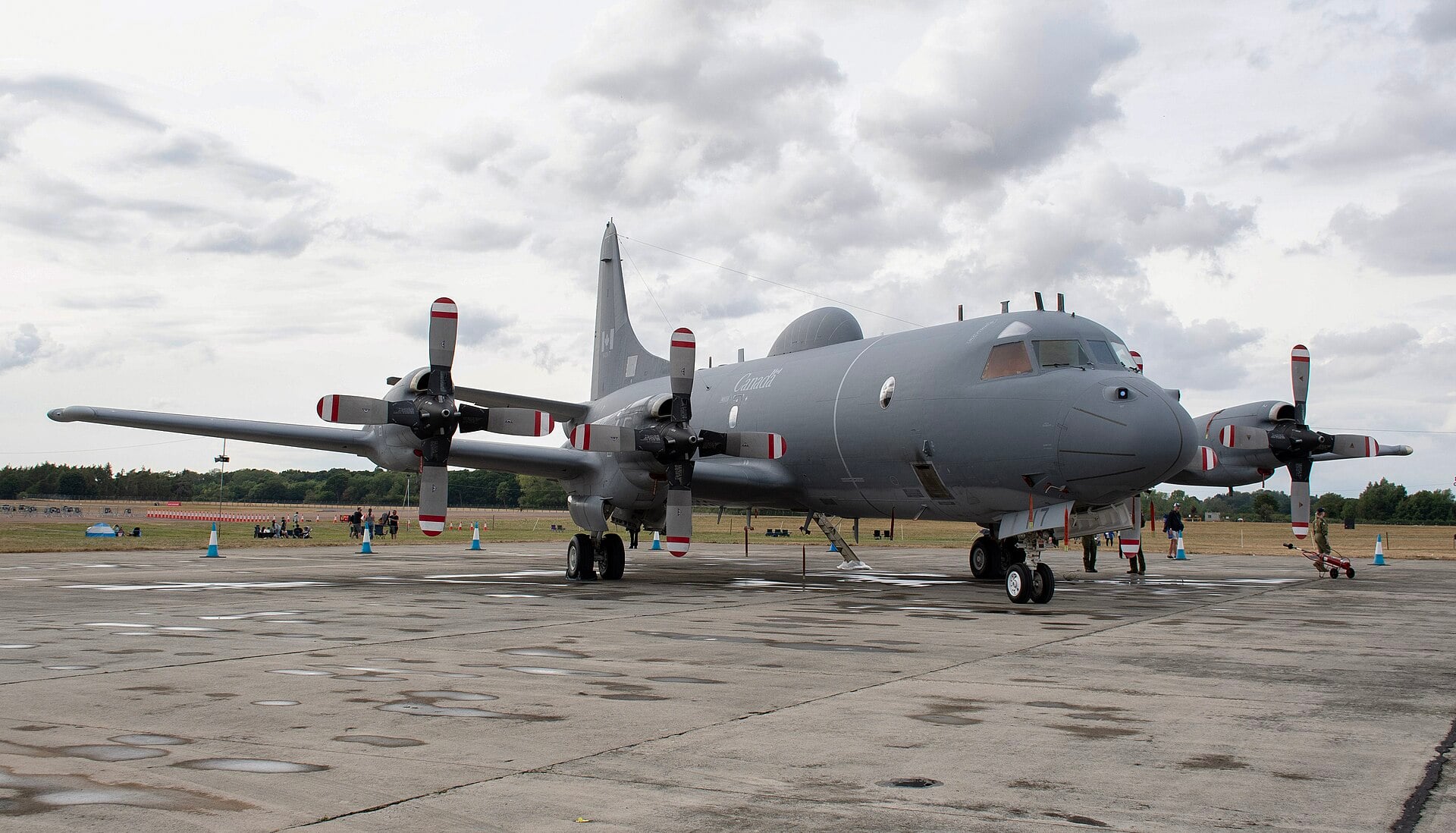 A Royal Canadian Air Force Lockheed CP-140 Aurora maritime patrol aircraft on a ramp
