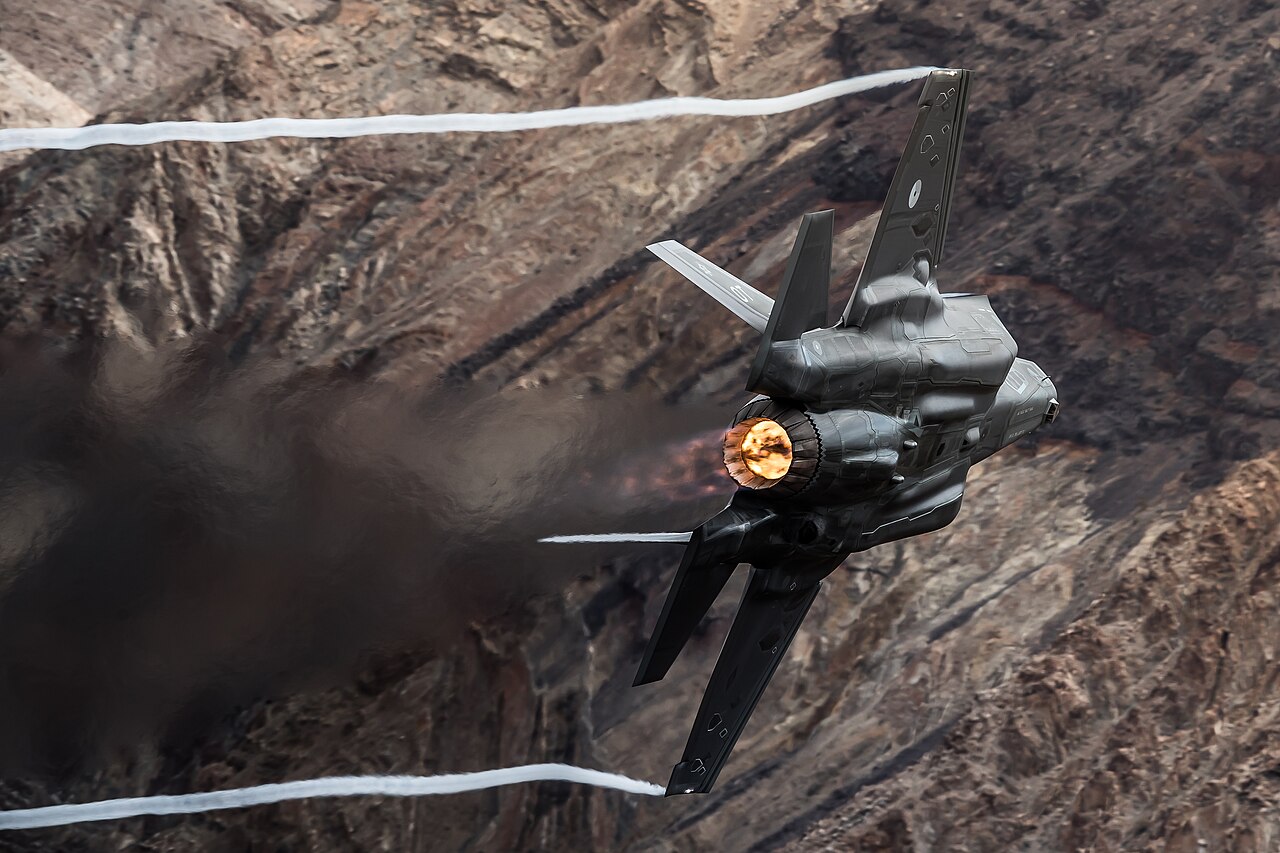 A Royal Netherlands Air Force F-35A Lightning II in afterburner