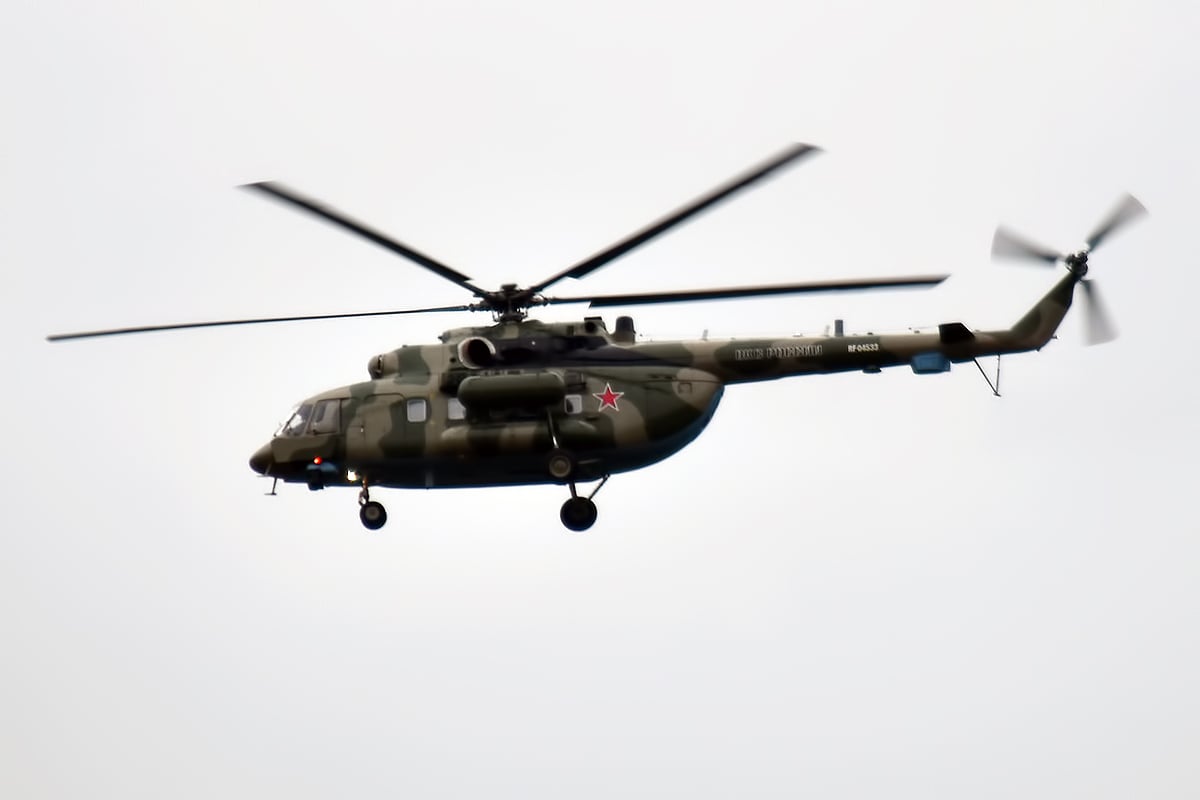 A Russian Air Force Mil Mi-8 transport helicopter in flight