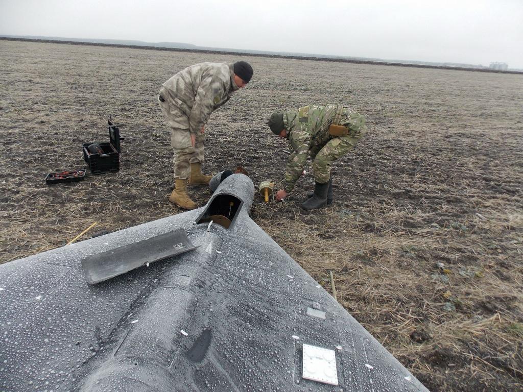 A Russian kamikaze drone handled by Ukrainian police sappers