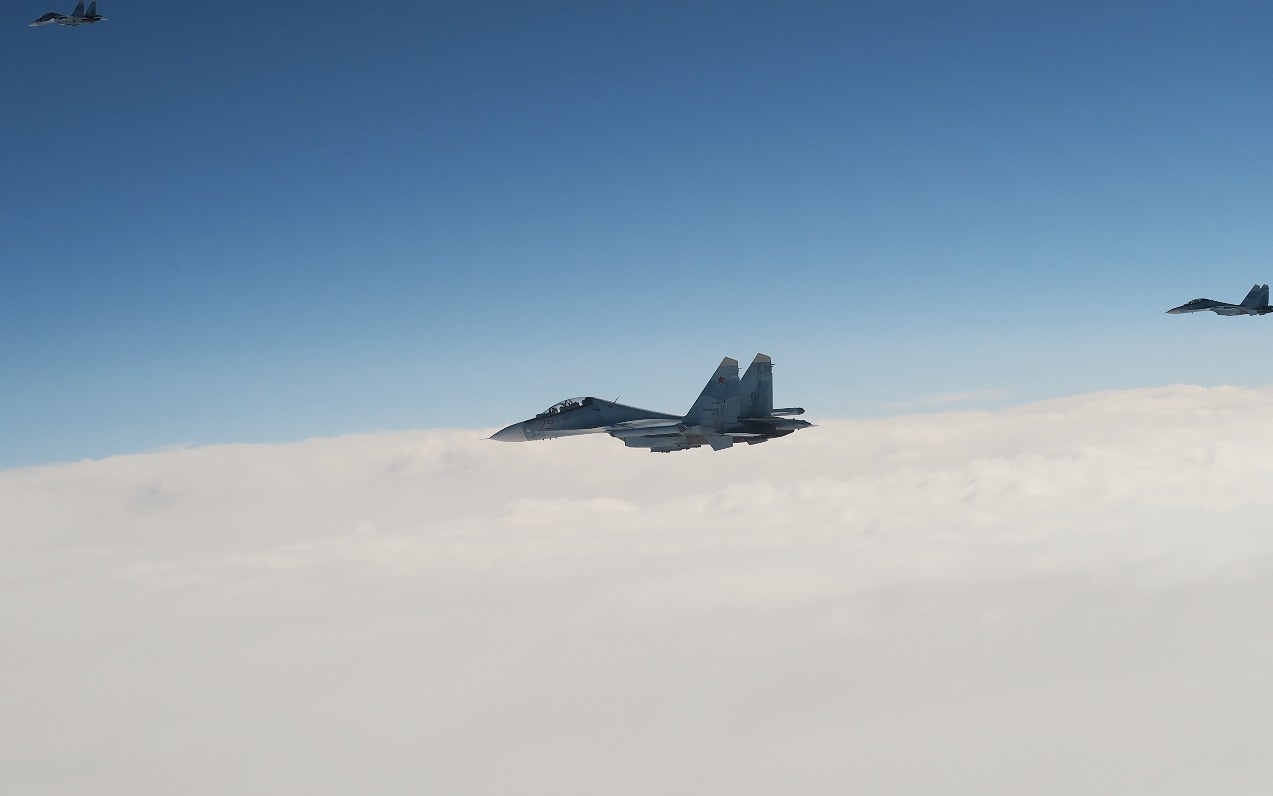 Three Russian Su-30 fighters over the Gulf of Finland on 24 September 2026