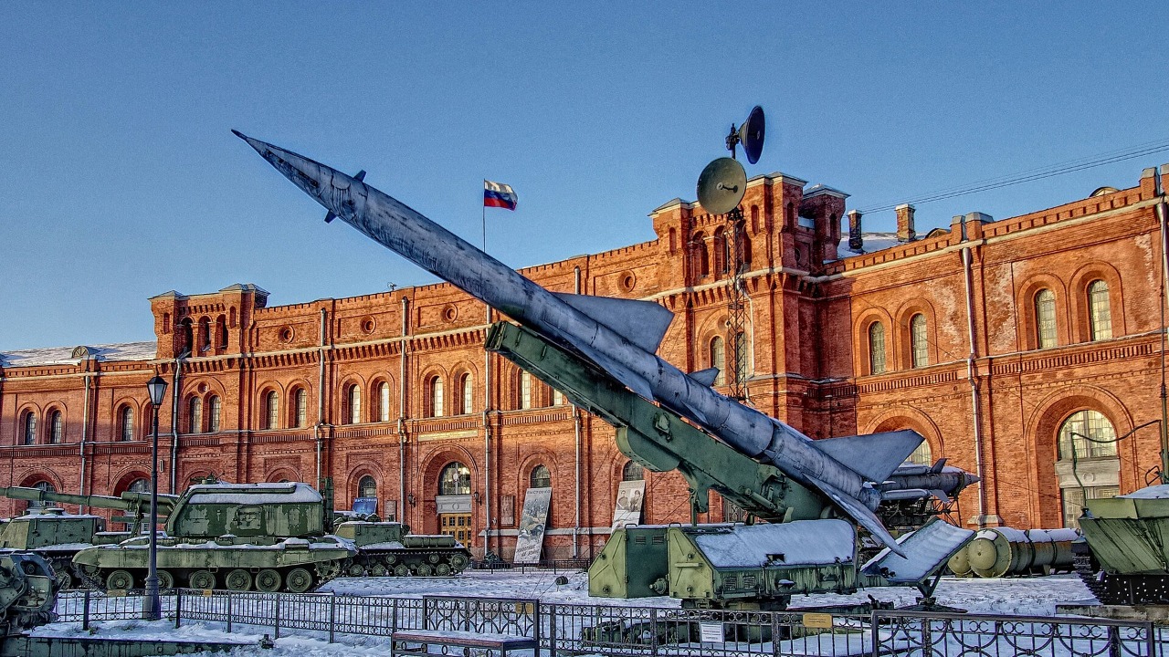 A Soviet S-75 Dvina, NATO reporting name SA-2 Guideline, on its launcher