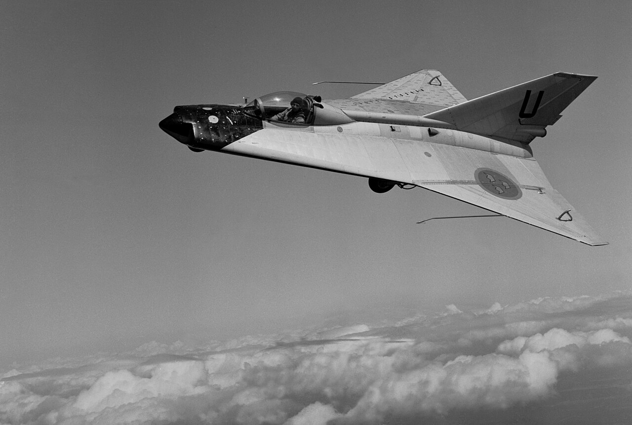 The Saab 210 Lilldraken in flight, photographed by Saab on 2 March 1952
