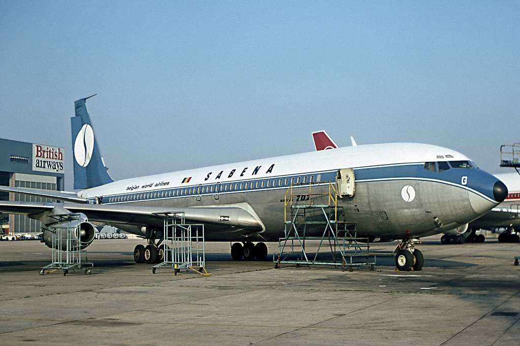 A Sabena Boeing 707-329 on the ground
