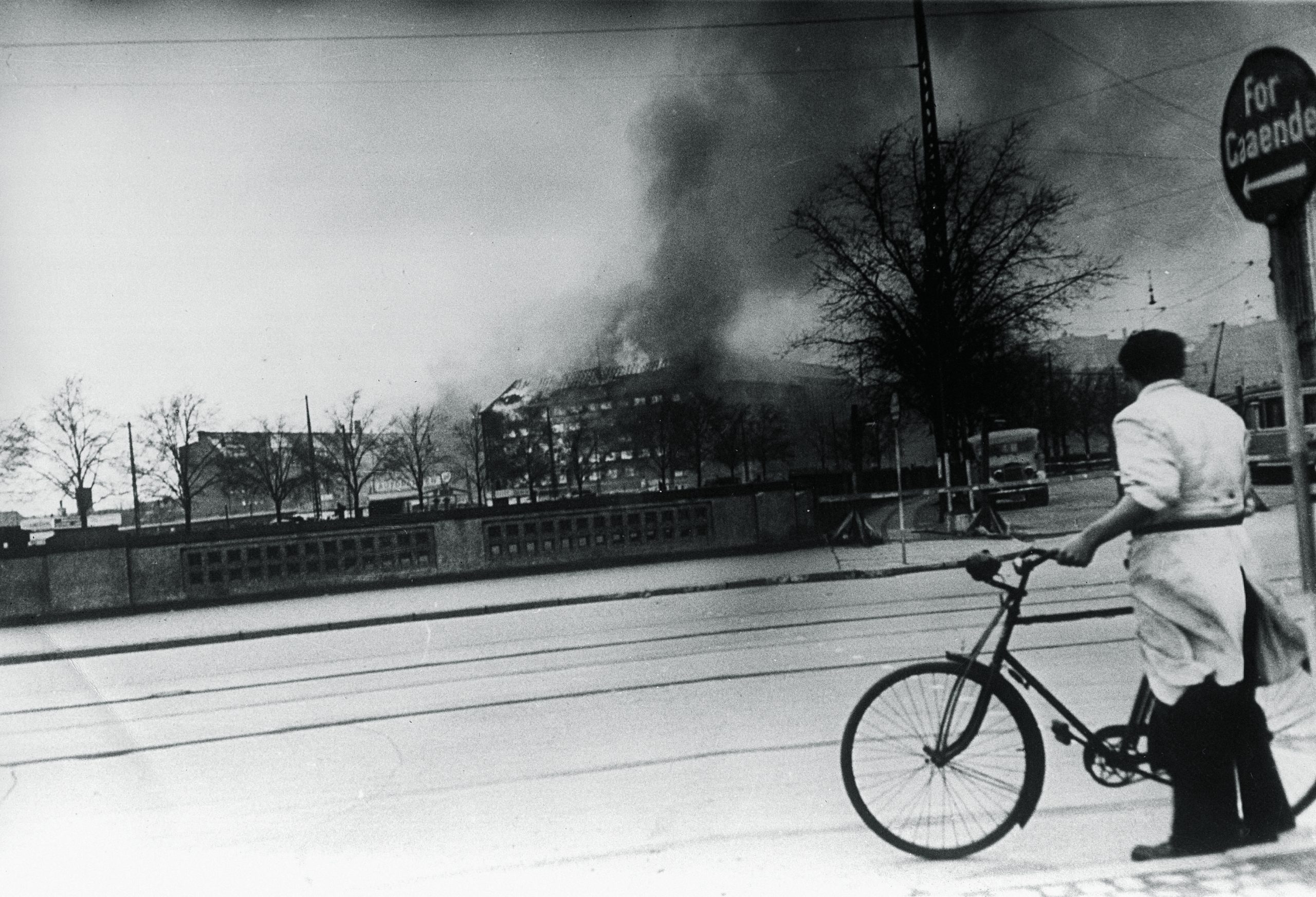 The Shellhus, Gestapo headquarters in Copenhagen, burning after the RAF Mosquito raid of 21 March 1945