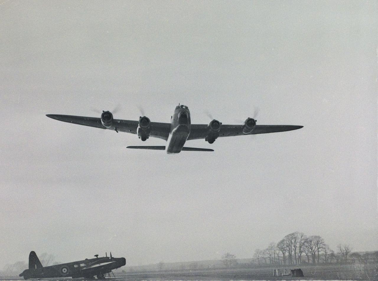 A Short Stirling, the RAF's first four-engine heavy bomber, taking off