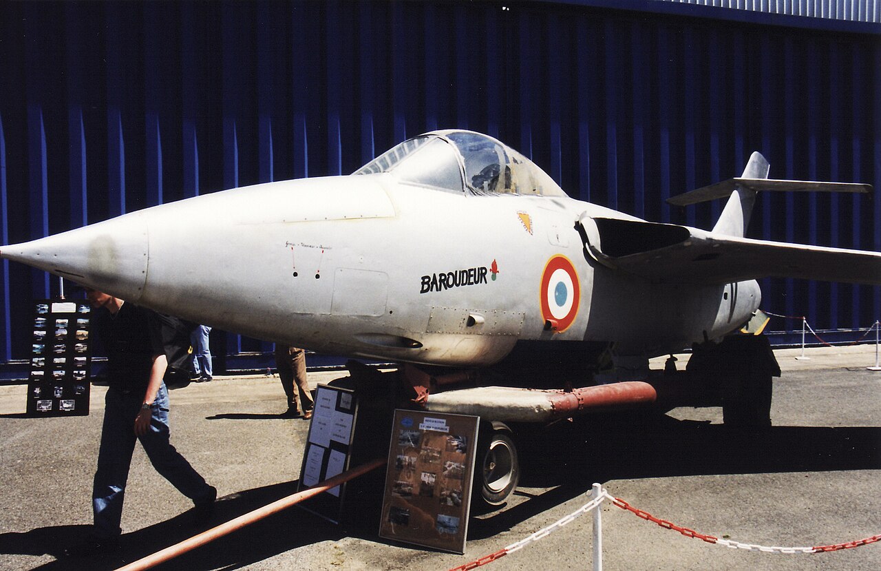 Restored SNCASE Baroudeur on its take-off trolley at the Paris Air Show, June 1999
