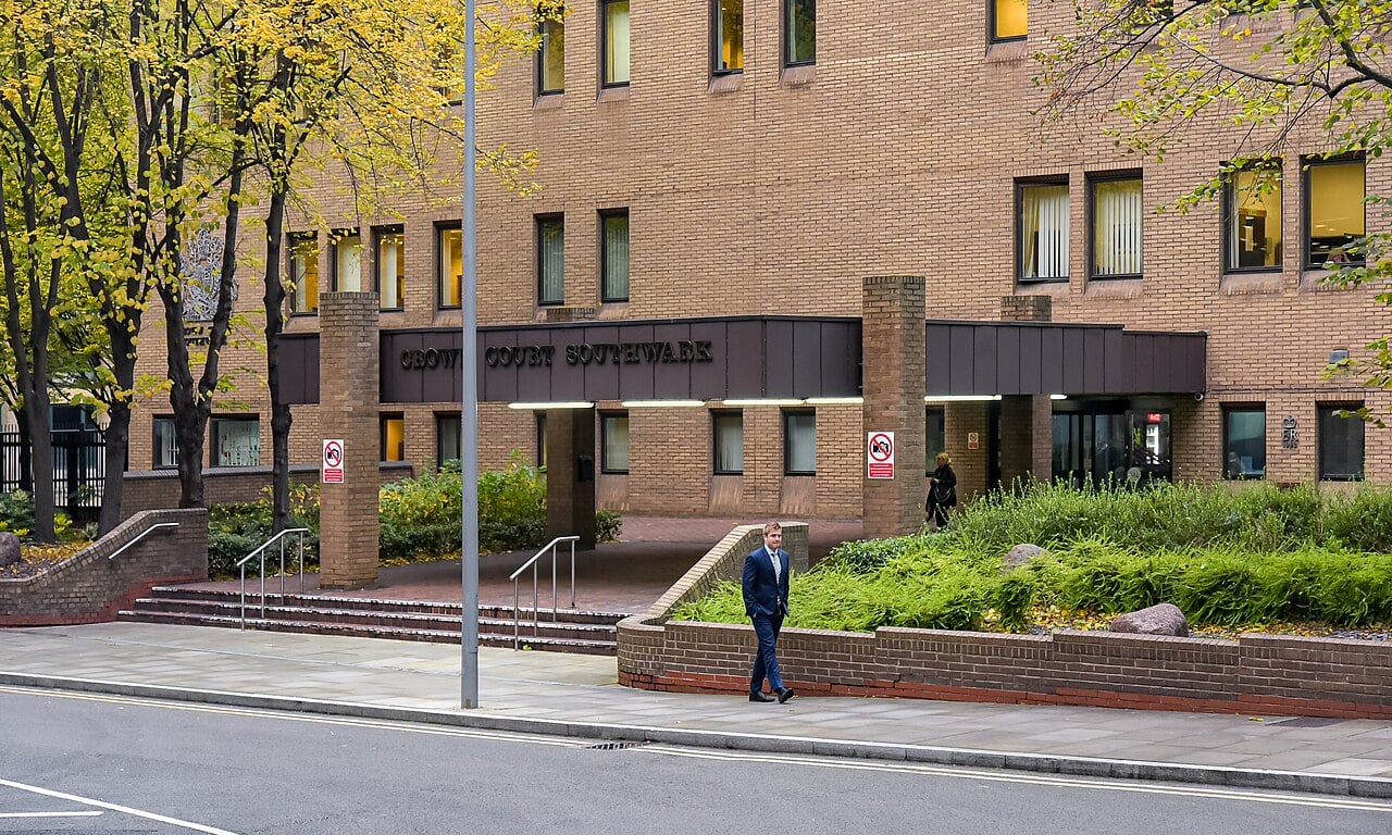 The entrance to Southwark Crown Court in London