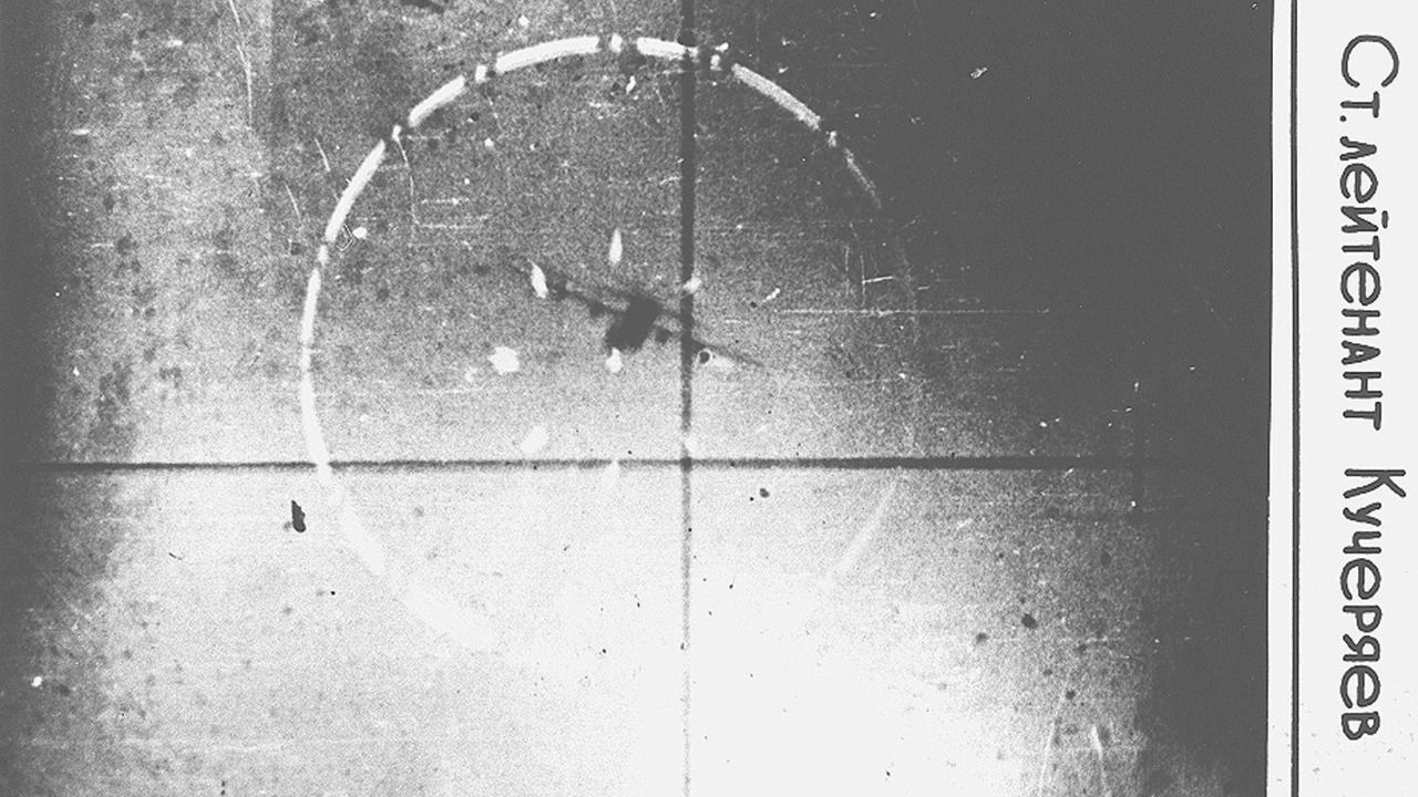 Soviet MiG-17 gun-camera photograph of the American C-130 over Armenia in 1958