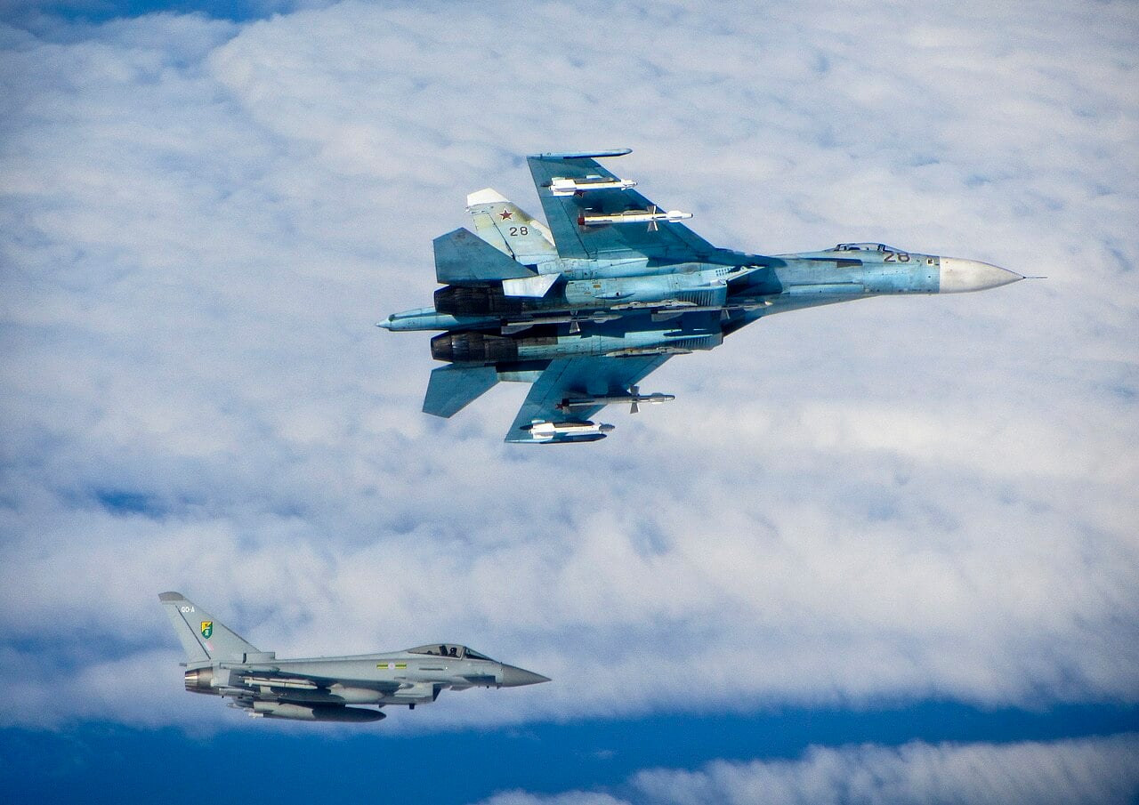 Su-27 Flanker and RAF Typhoon, an intercept reported using NATO reporting names