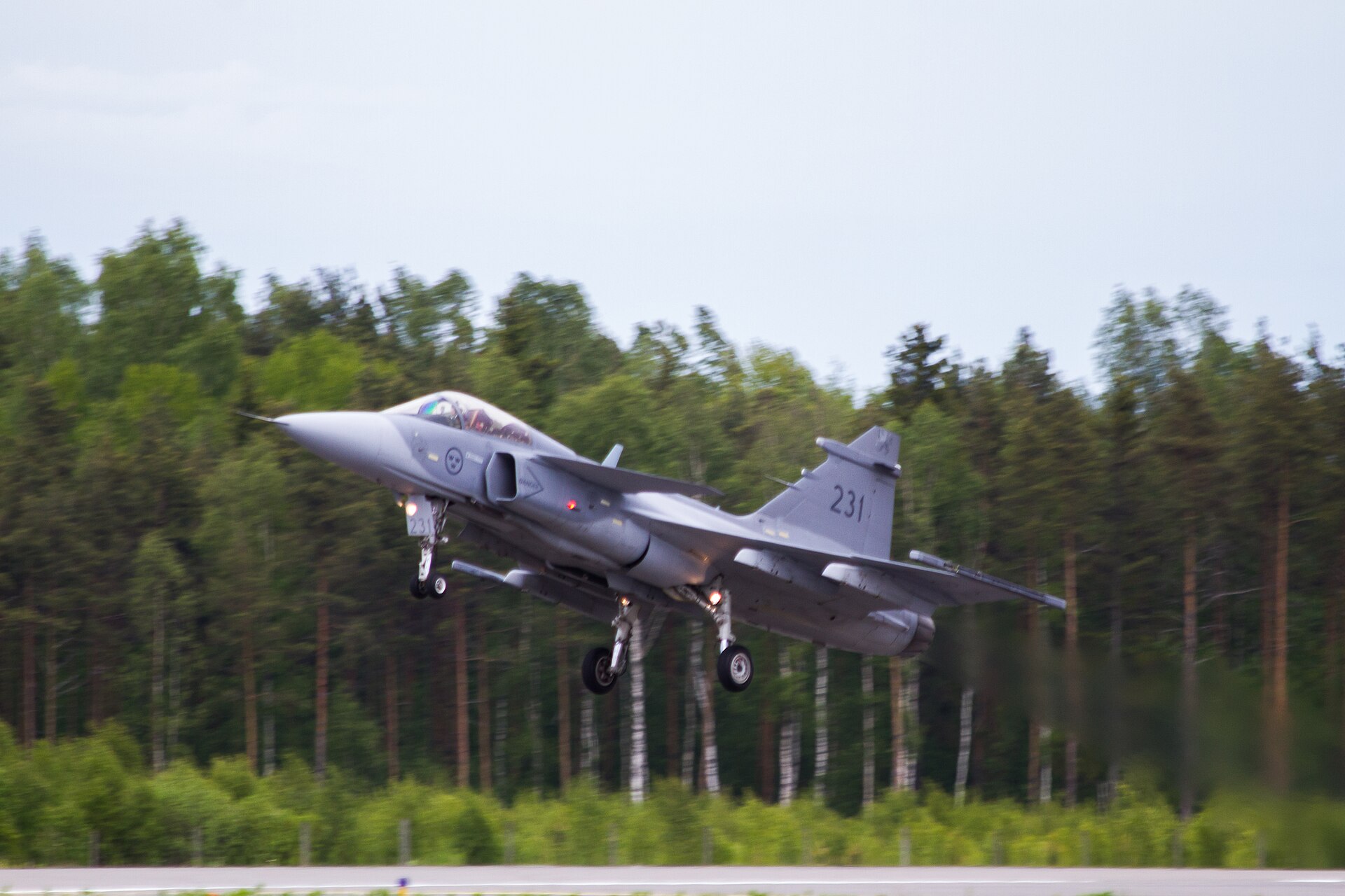 A Saab JAS 39 Gripen of the Swedish Air Force in flight