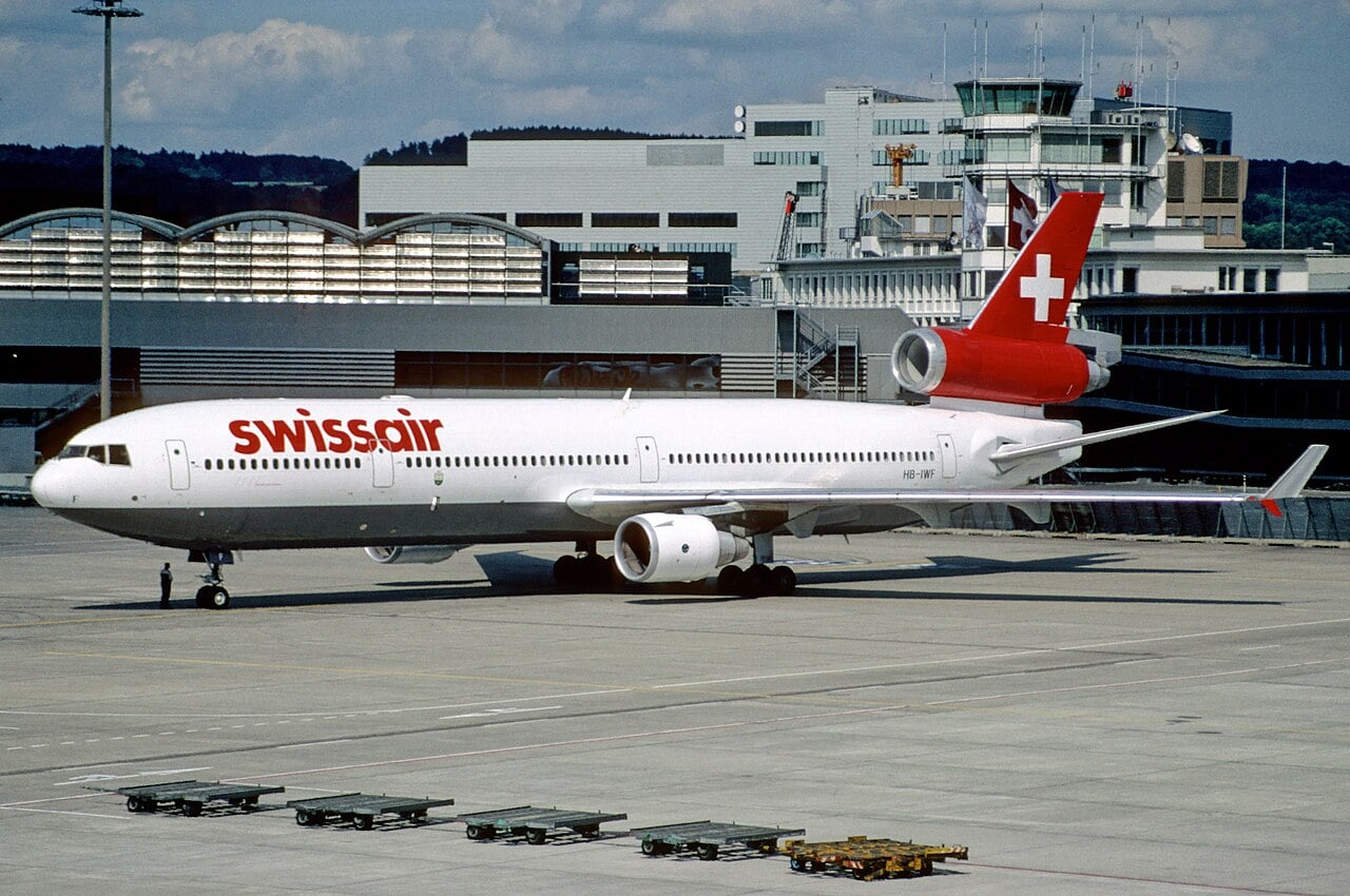 Swissair MD-11 HB-IWF at Zurich, July 1998 Swissair McDonnell Douglas MD-11 HB-IWF, the aircraft later lost as Flight 111, at Zurich in July 1998