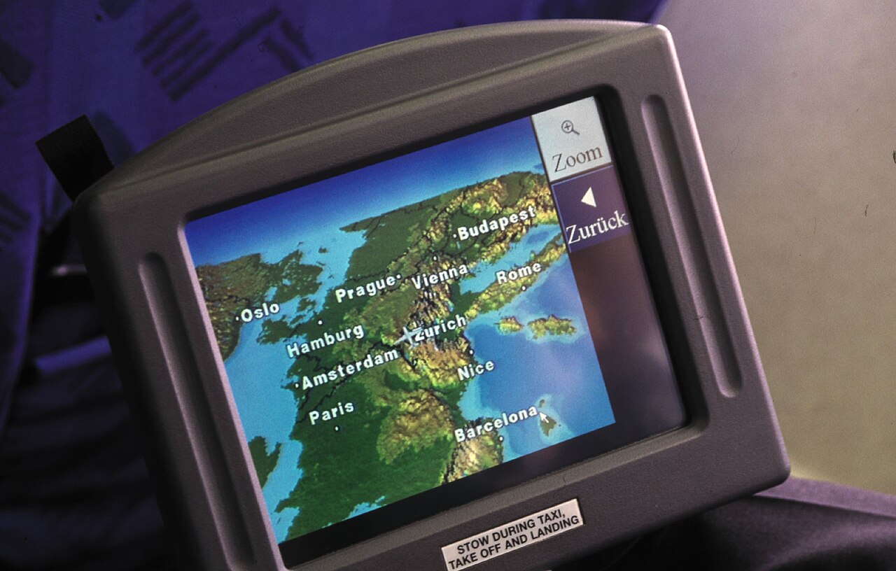 Swissair MD-11 in-flight entertainment touchscreen
